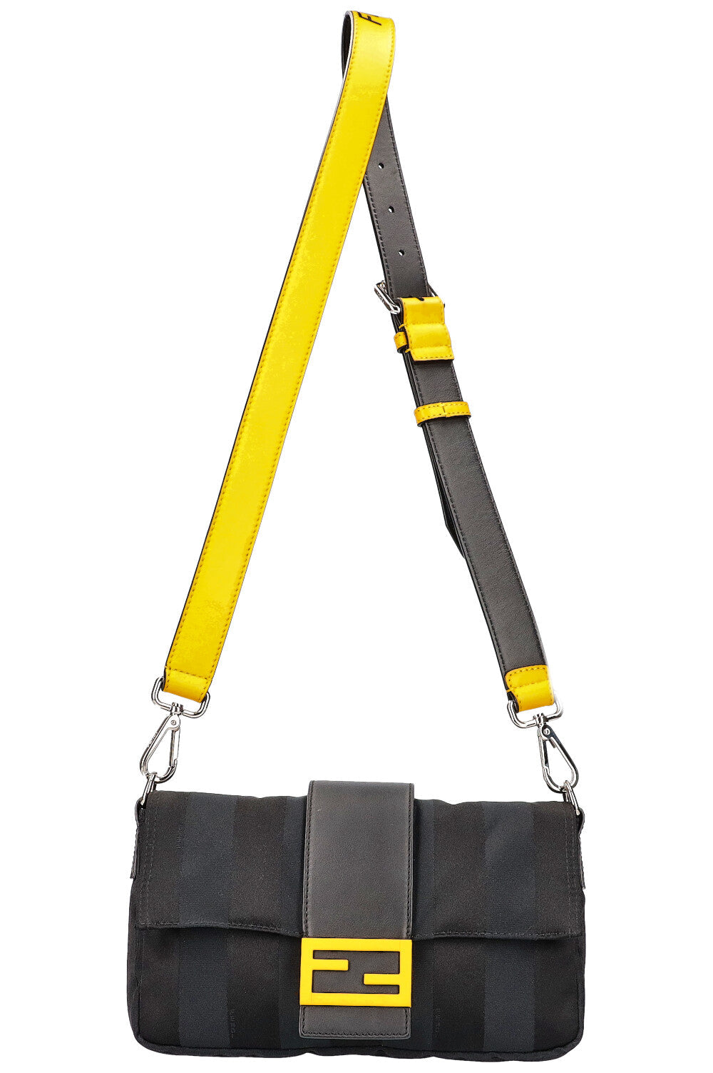 Fendi Sunflower Baguette Bag Canvas Black Shoulder Bag