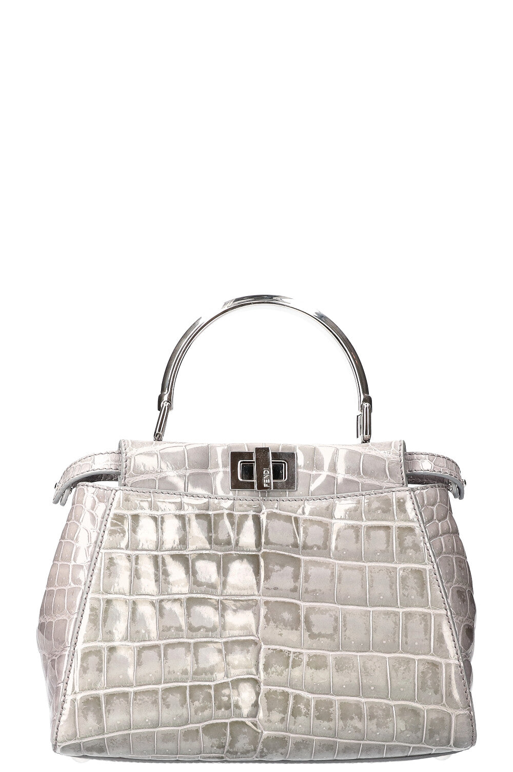 Fendi Peekaboo Croco Shiny Bag Grey Gray Mini Mini Bag