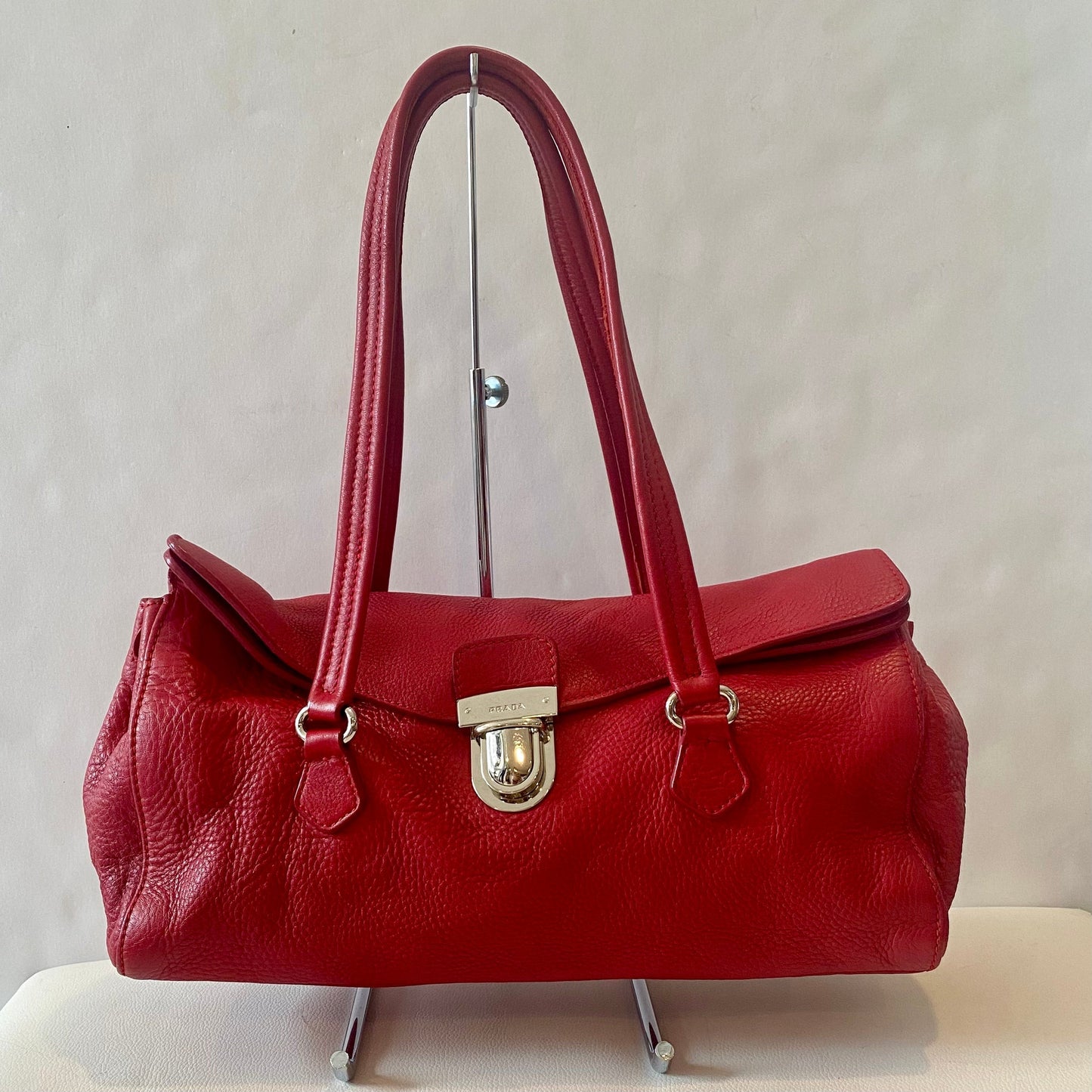 Prada Semitracolla Daino Rosso Deer Calf Half Strap Bag Vitello Travel Bag