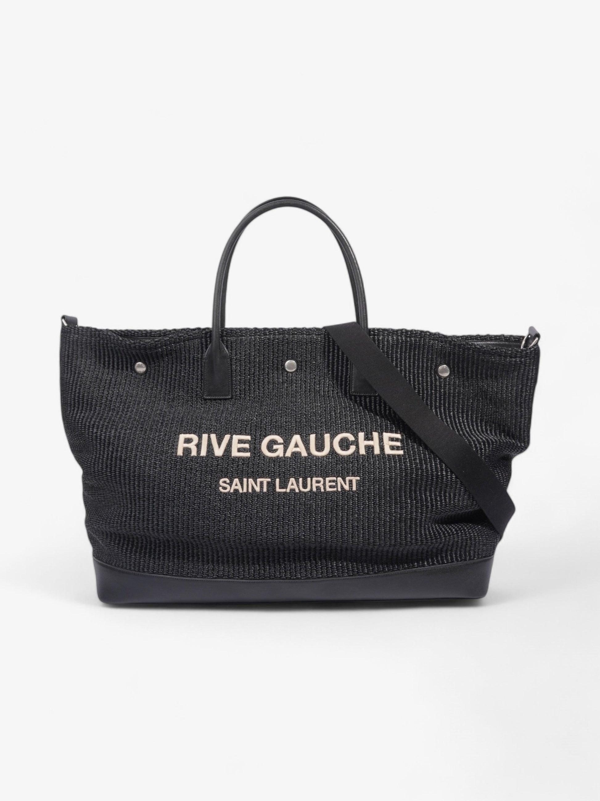 YSL Saint Laurent Rive Gauche Tote Bag Raffia Black Large