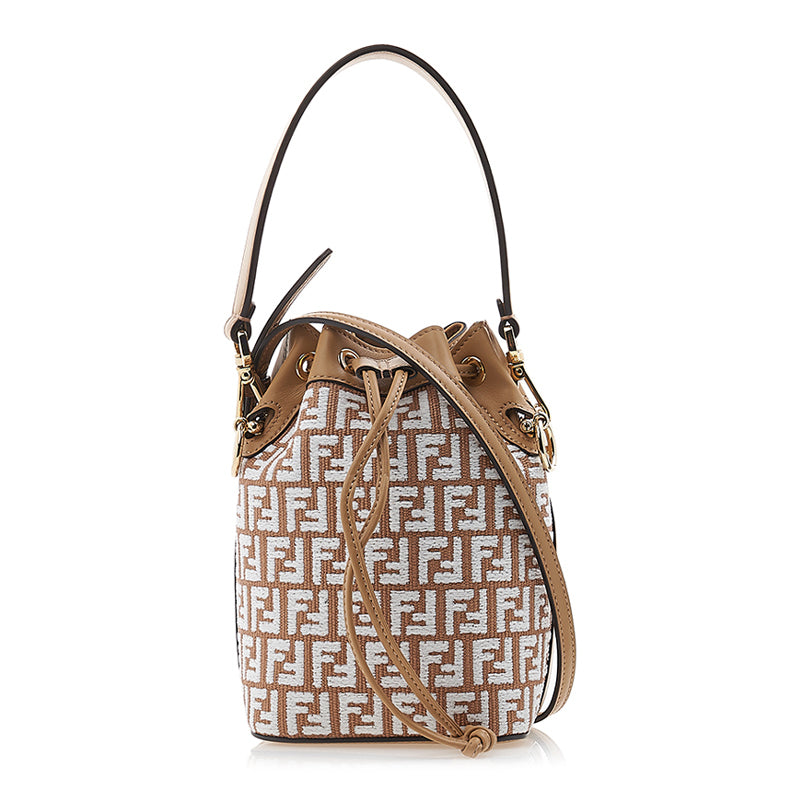 Fendi Mon Tresor Bag Leather Raffia Mini Bucket Bag