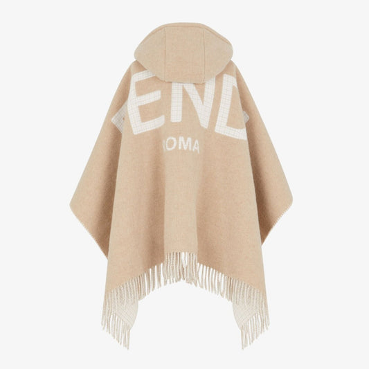 Fendi Roma Wool Poncho Handbag Beige Travel Bag