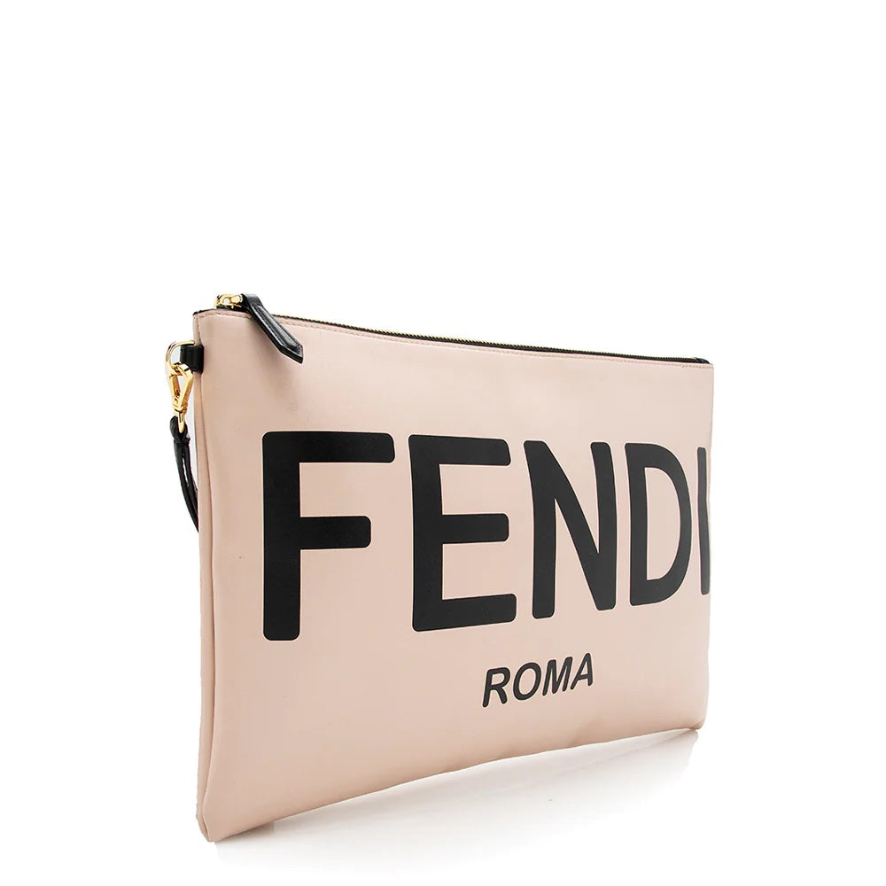Fendi Roma Pouch Clutch Bag Leather Logo