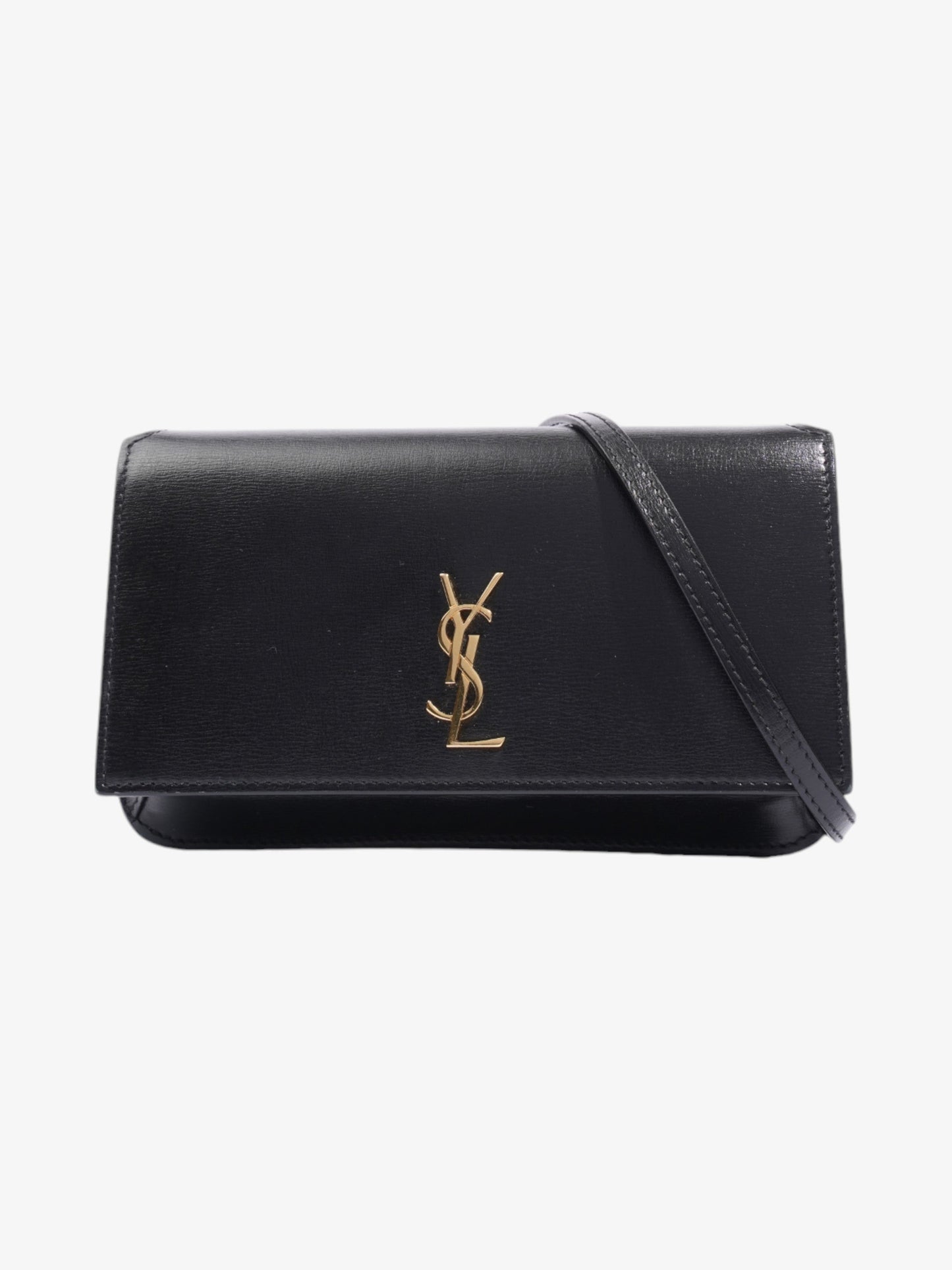YSL Saint Laurent Cassandre Phone Pouch Crossbody Bag Leather Black