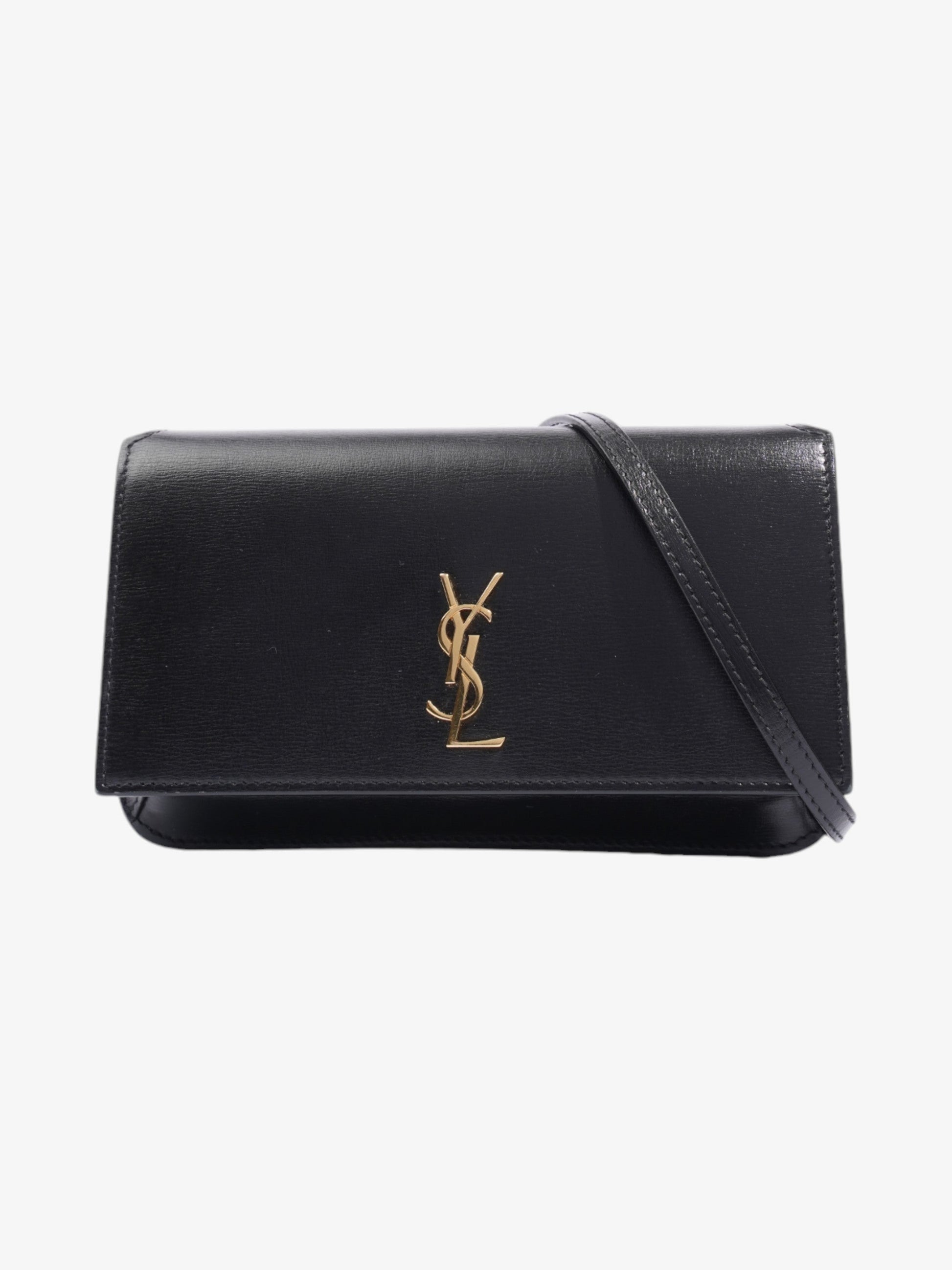 YSL Saint Laurent Cassandre Phone Pouch Crossbody Bag Leather Black