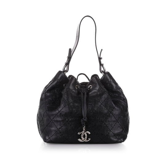 Chanel CC Bucket Handbag Leather Matelasse Bucket Bag