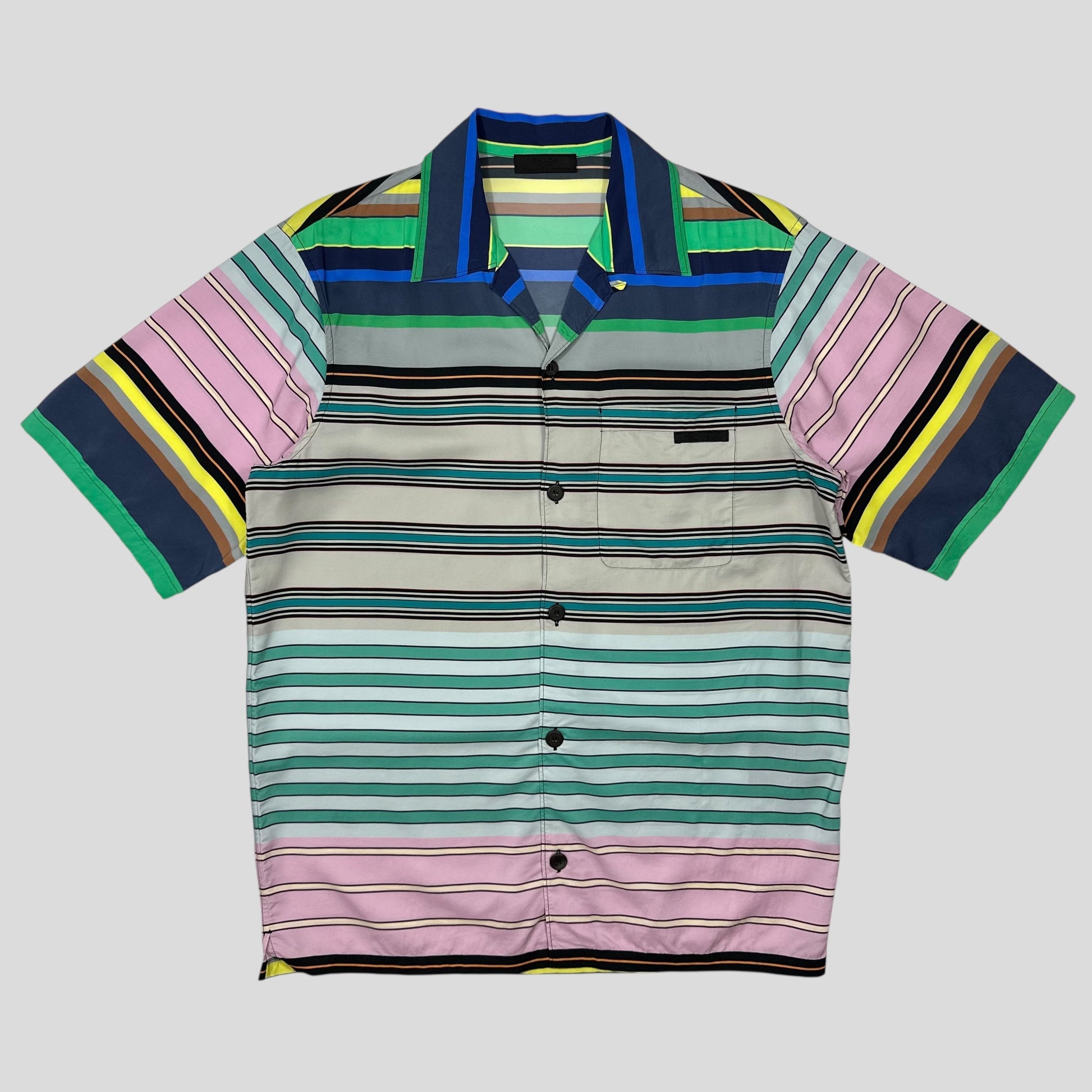 Prada Handbag Striped Rayon Cuban Shirt - M