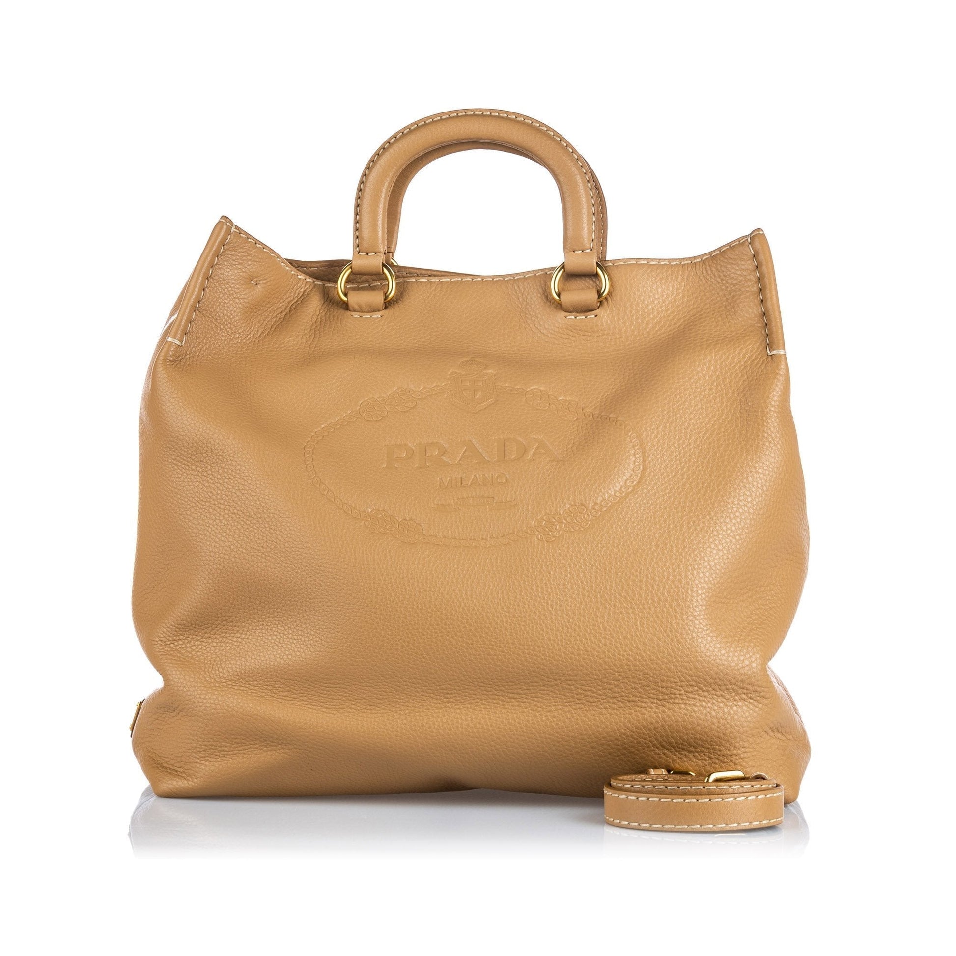 Prada Others Canapa Daino Tote Italy Leather Vitello Brown Tote Bag