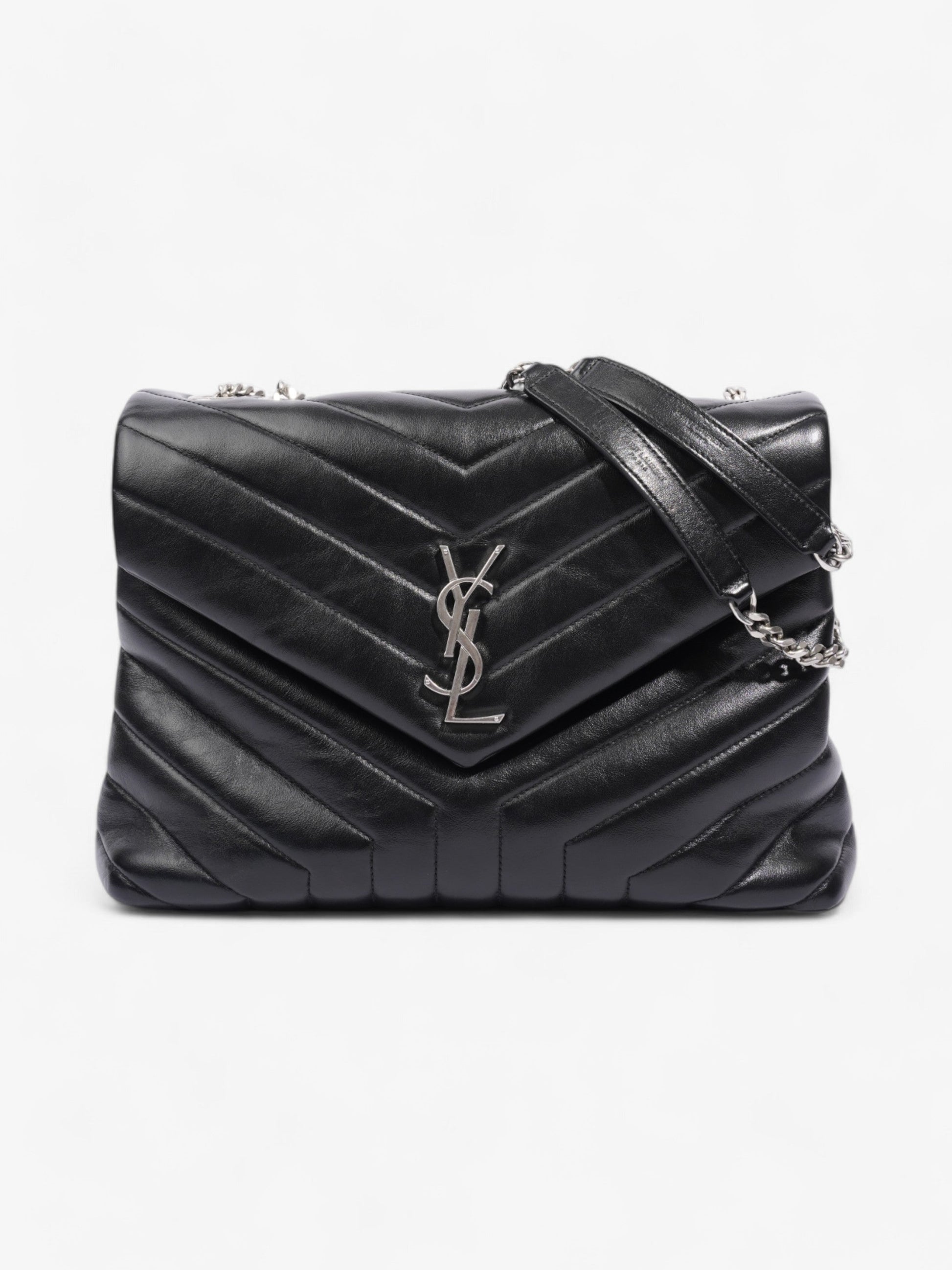YSL Saint Laurent Lou Lou Calfskin Shoulder Bag Leather Black Medium