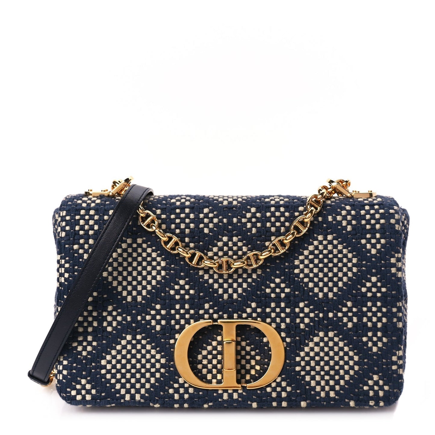 Dior Handbag Christian Fabric Macrocannage Caro Bag White Blue Medium Shoulder Bag