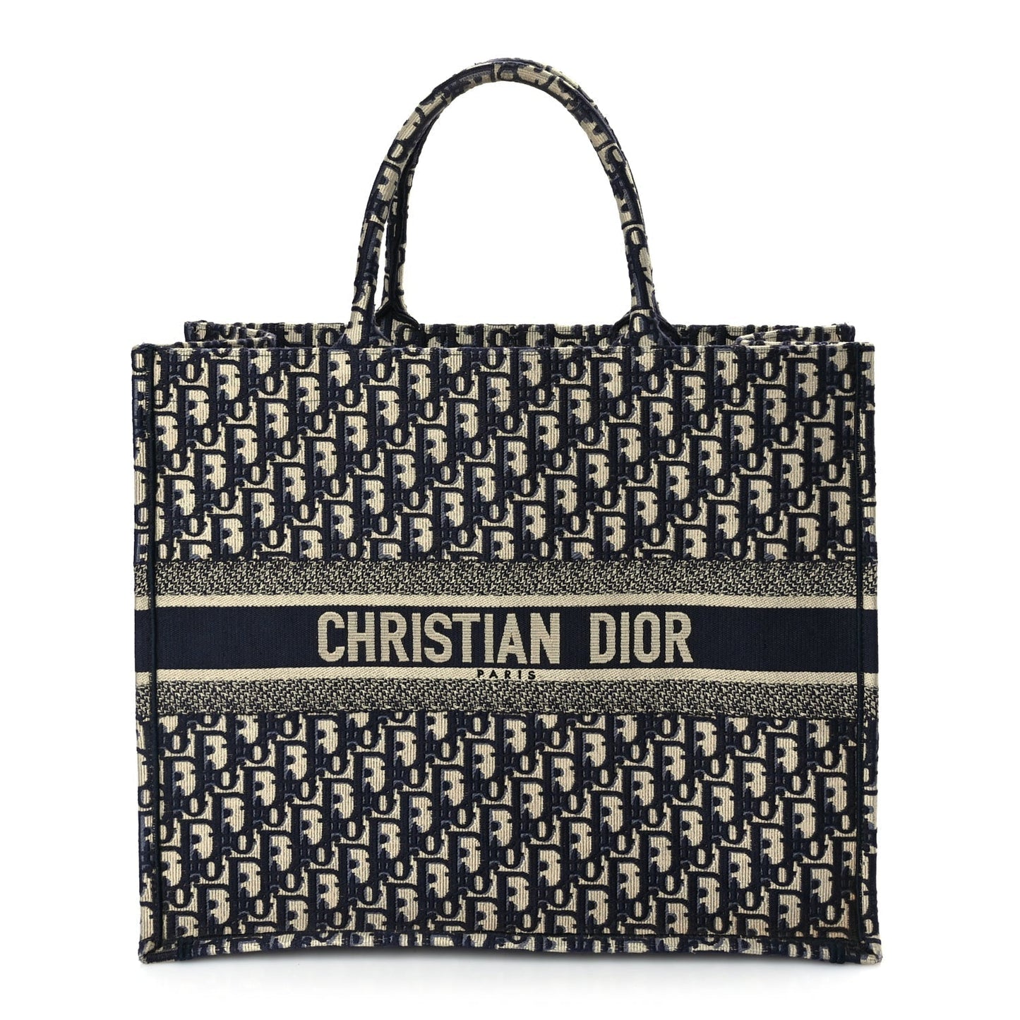 Dior Handbag Christian Oblique Book Tote Beige Blue Multicolor Shoulder Bag