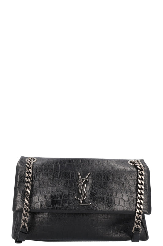 YSL Saint Laurent Crossbody Bag West Hollywood Crossbody Bag Croc Black Medium Embossed