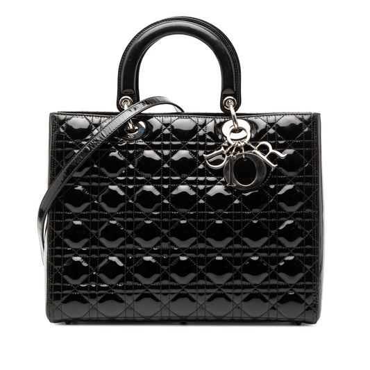 Dior Handbag Cannage Lady Satchel 6 Patent Black Large Satchel Bag