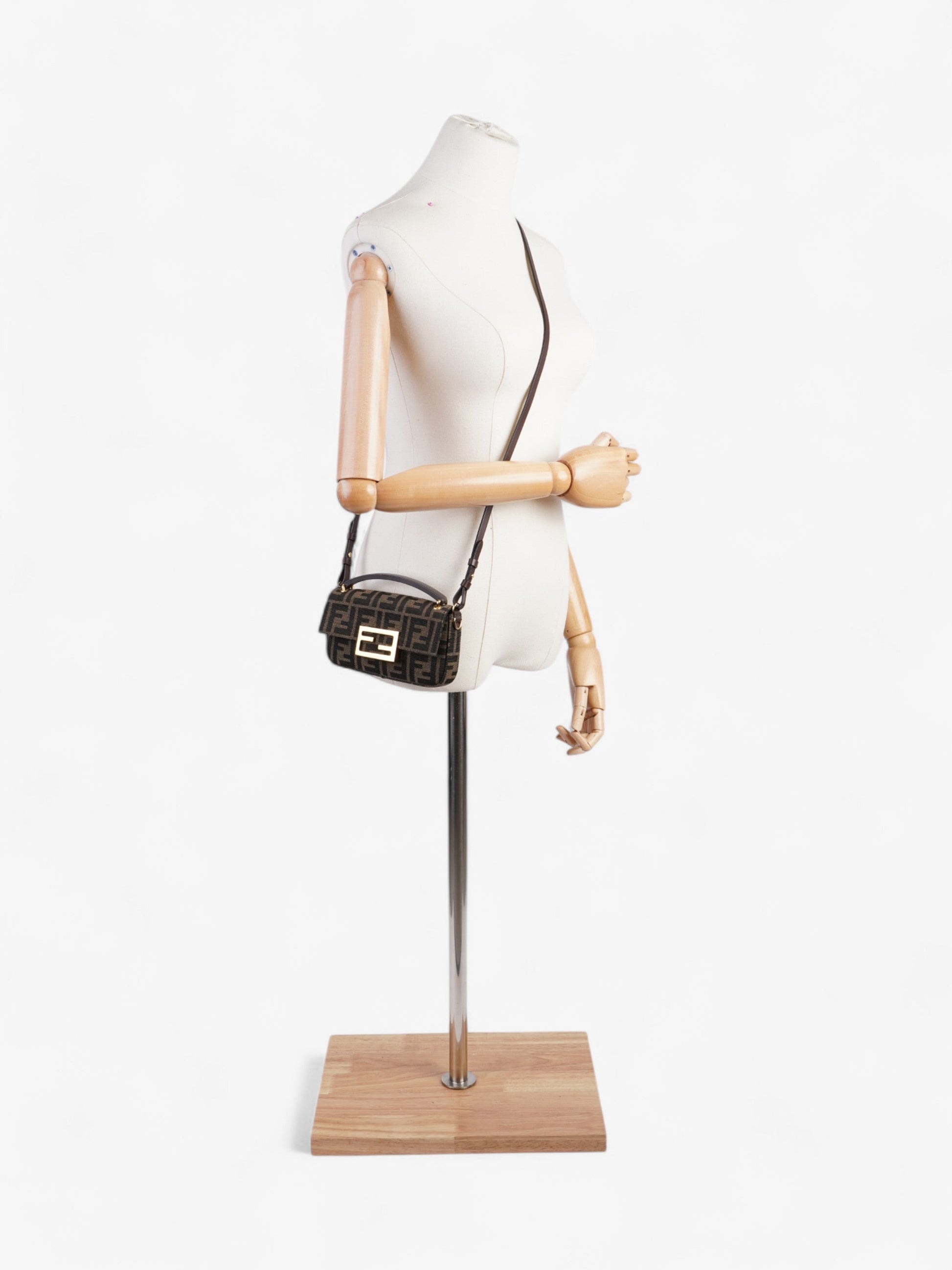 Fendi Baguette Zucca Fabric Crossbody Bag Brown Mini Shoulder Bag