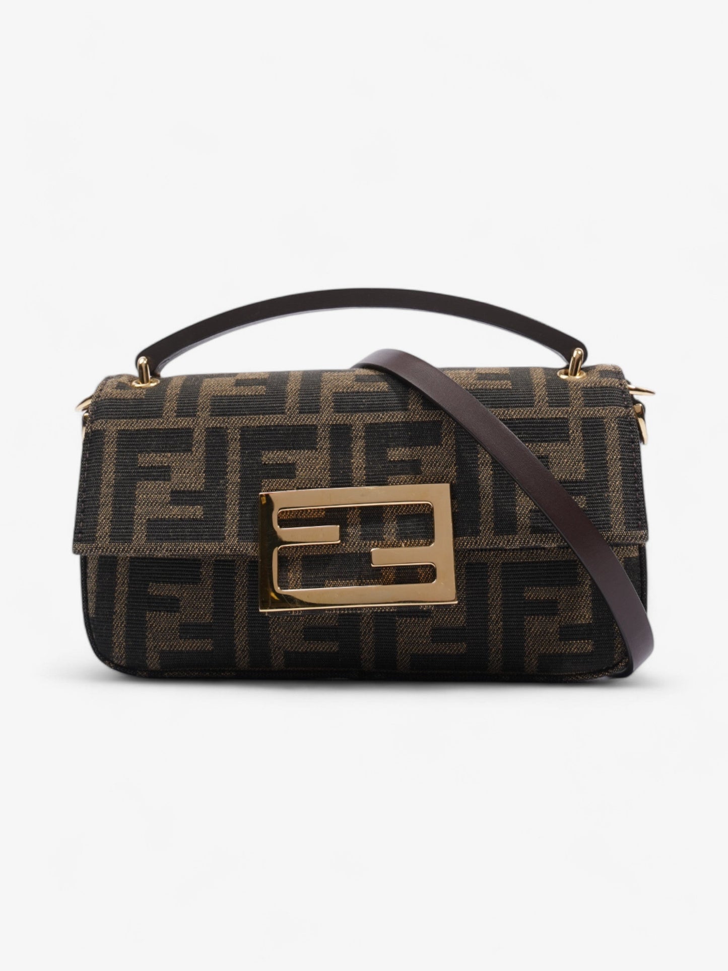 Fendi Baguette Zucca Fabric Crossbody Bag Brown Mini Shoulder Bag