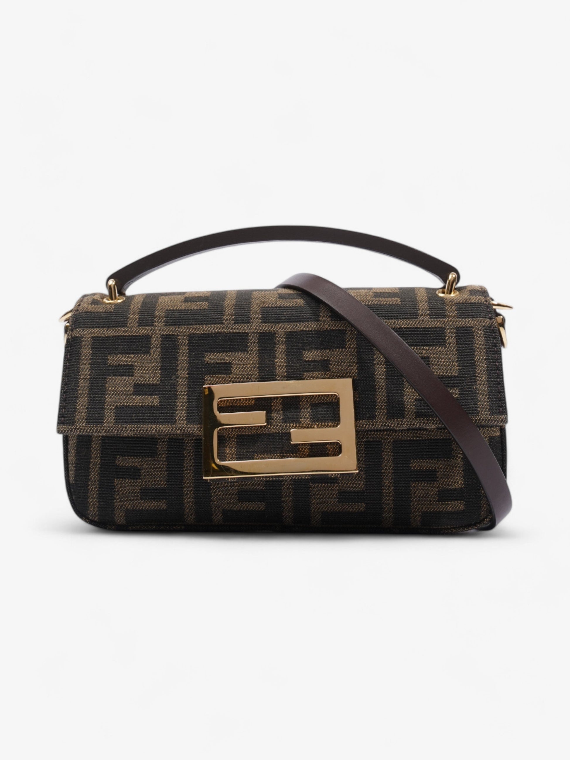 Fendi Baguette Zucca Fabric Crossbody Bag Brown Mini Shoulder Bag
