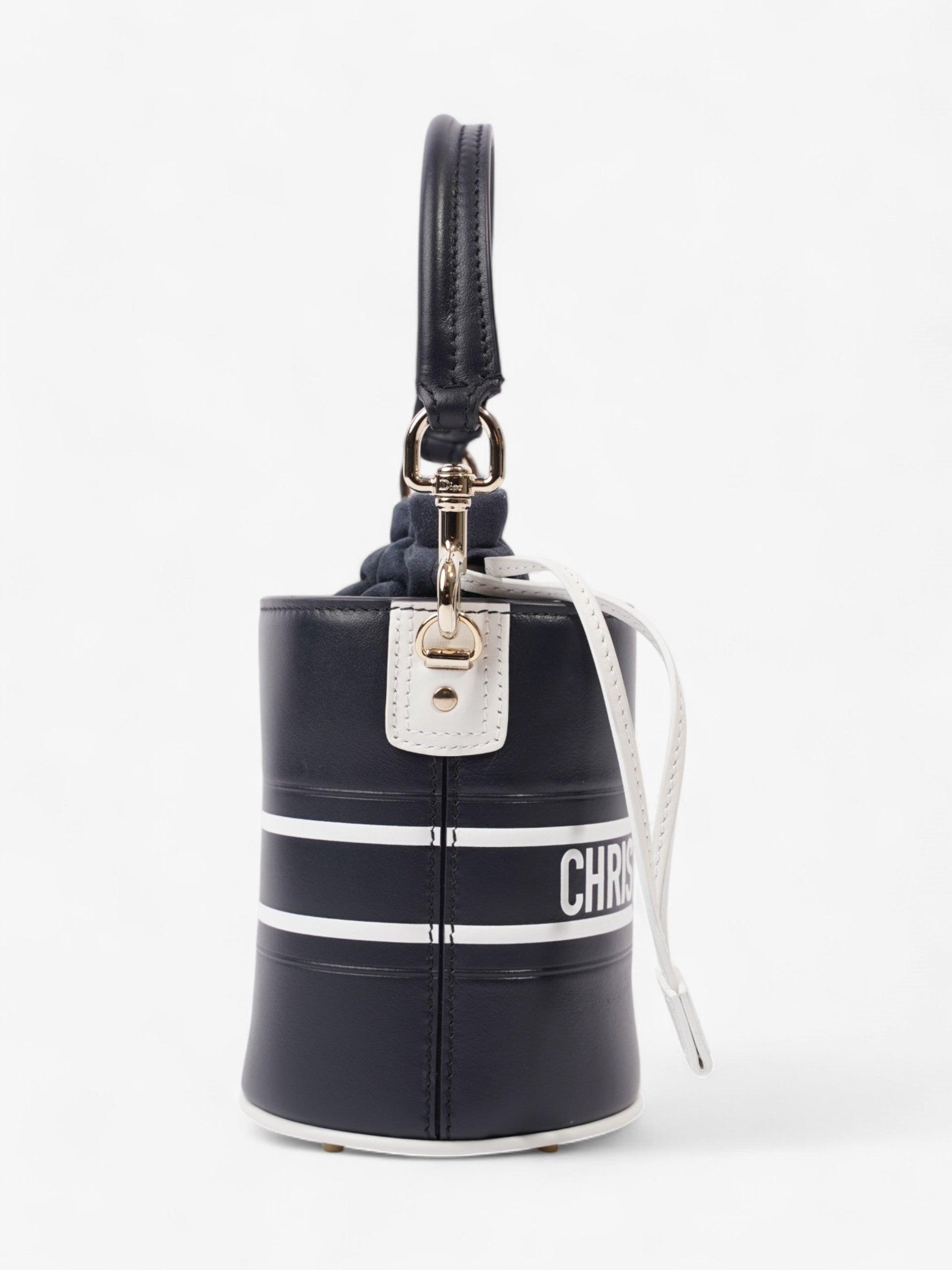 Dior Christian Vibe Bucket Bag Leather White Blue