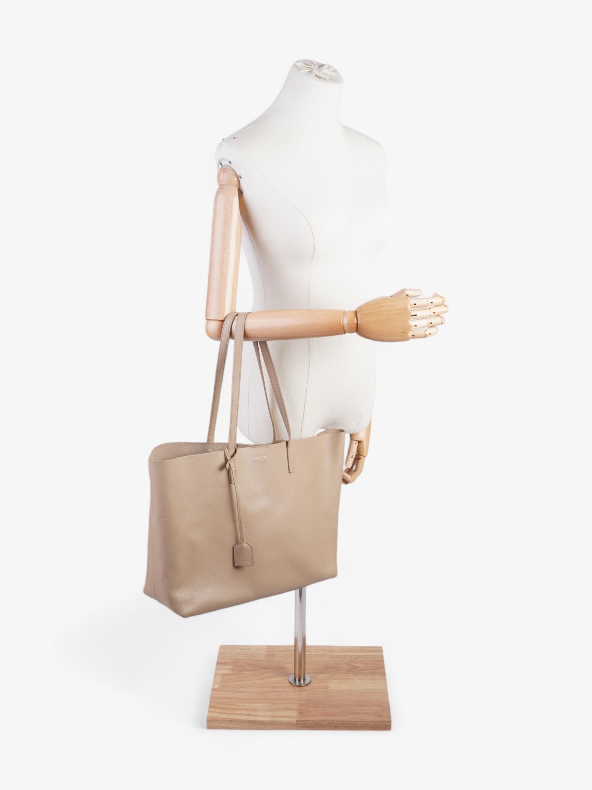 YSL Saint Laurent Shopping Tote Dark East West Leather Beige Tote Bag