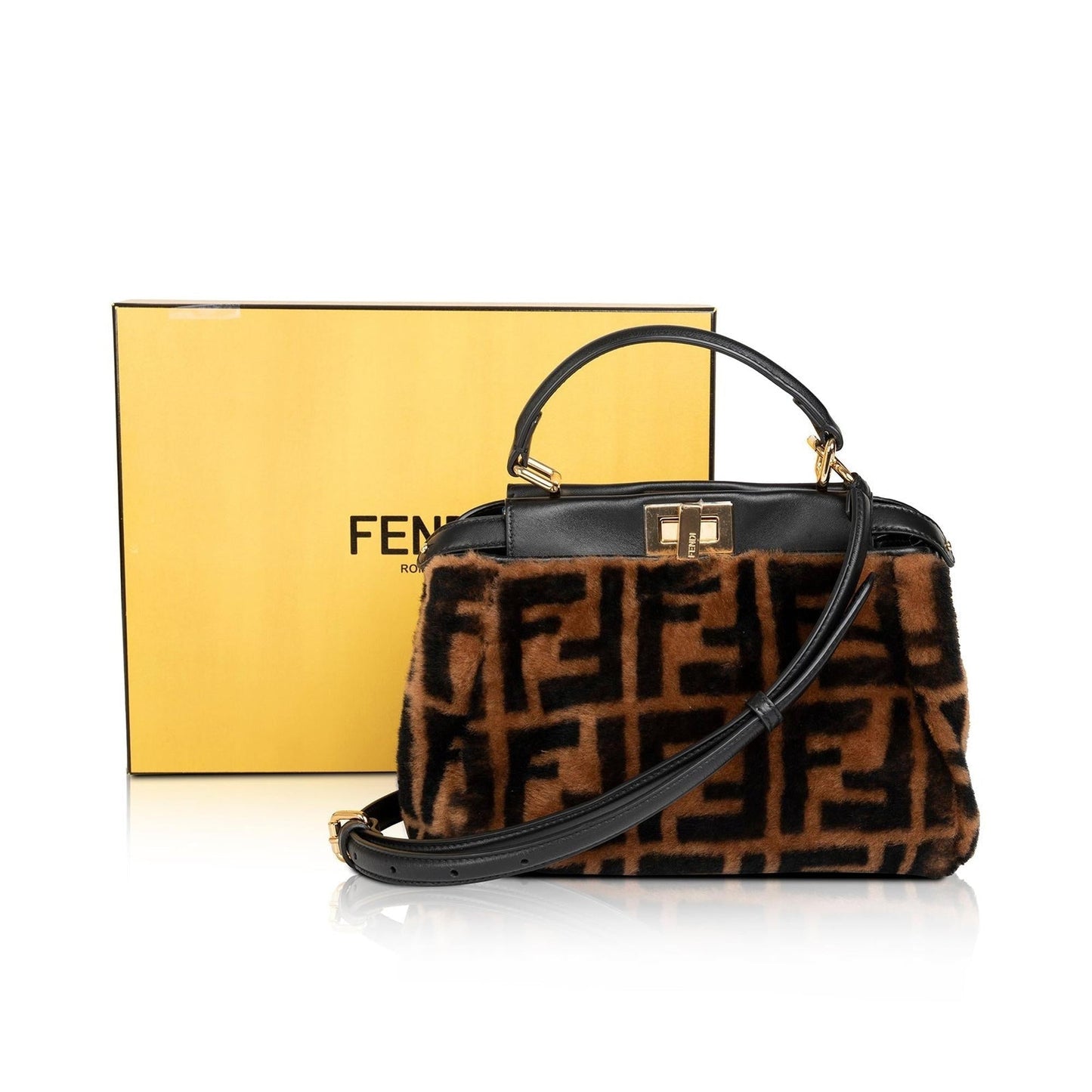 Fendi Shearling Zucca Peekaboo Bag Mini Travel Bag