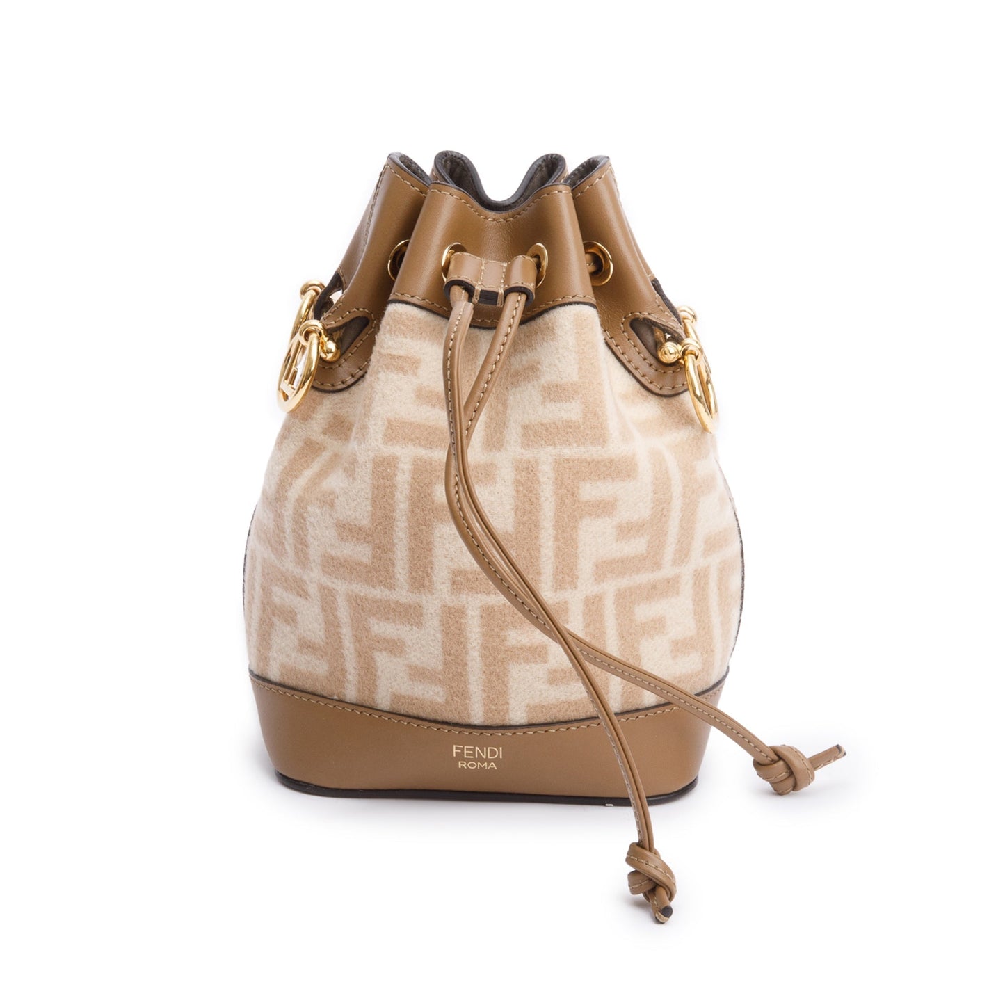 Fendi Neutral Ff Wool Calfskin Mon Tresor Bucket Leather Tan Bucket Bag