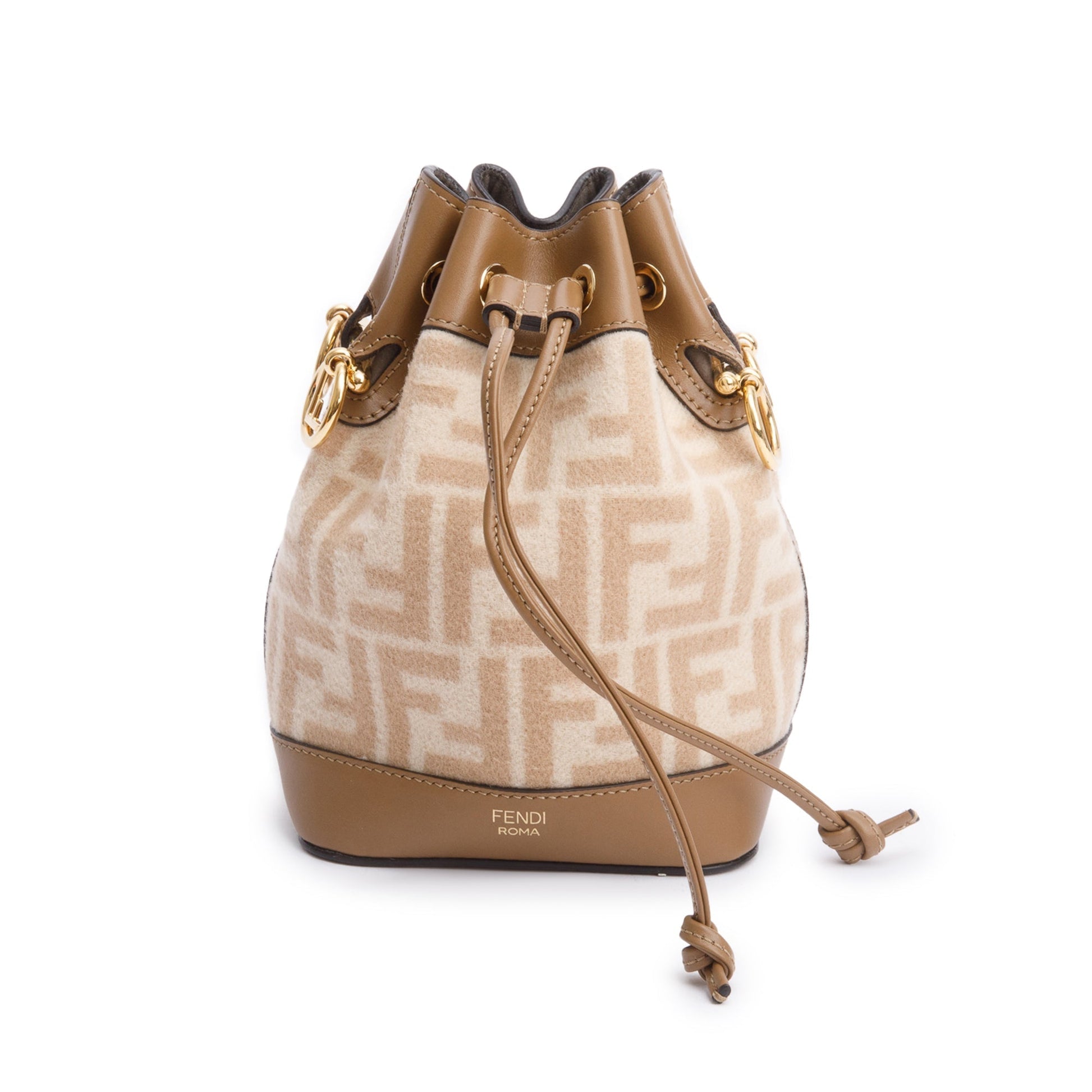 Fendi Neutral Ff Wool Calfskin Mon Tresor Bucket Leather Tan Bucket Bag