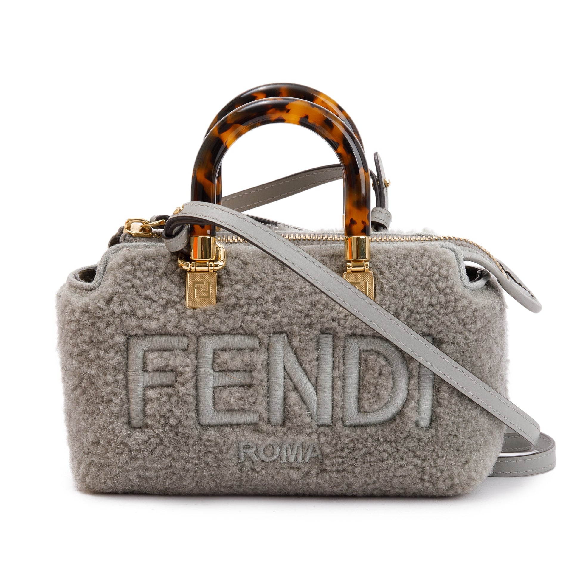 Fendi Grey Sheepskin Embroidered By The Way Boston Mini Travel Bag