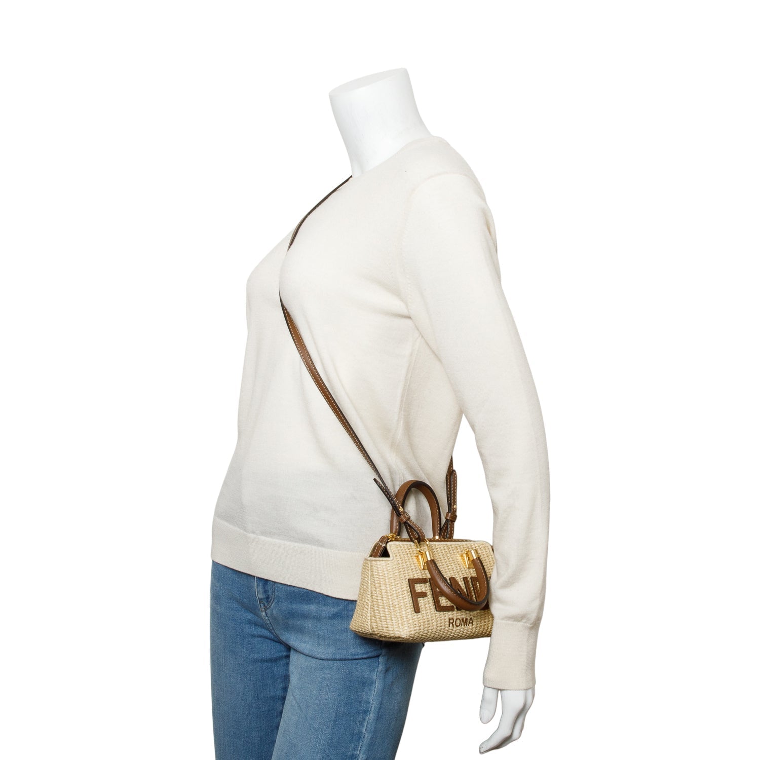 Fendi Neutral By The Way Boston Bag Raffia Mini Travel Bag
