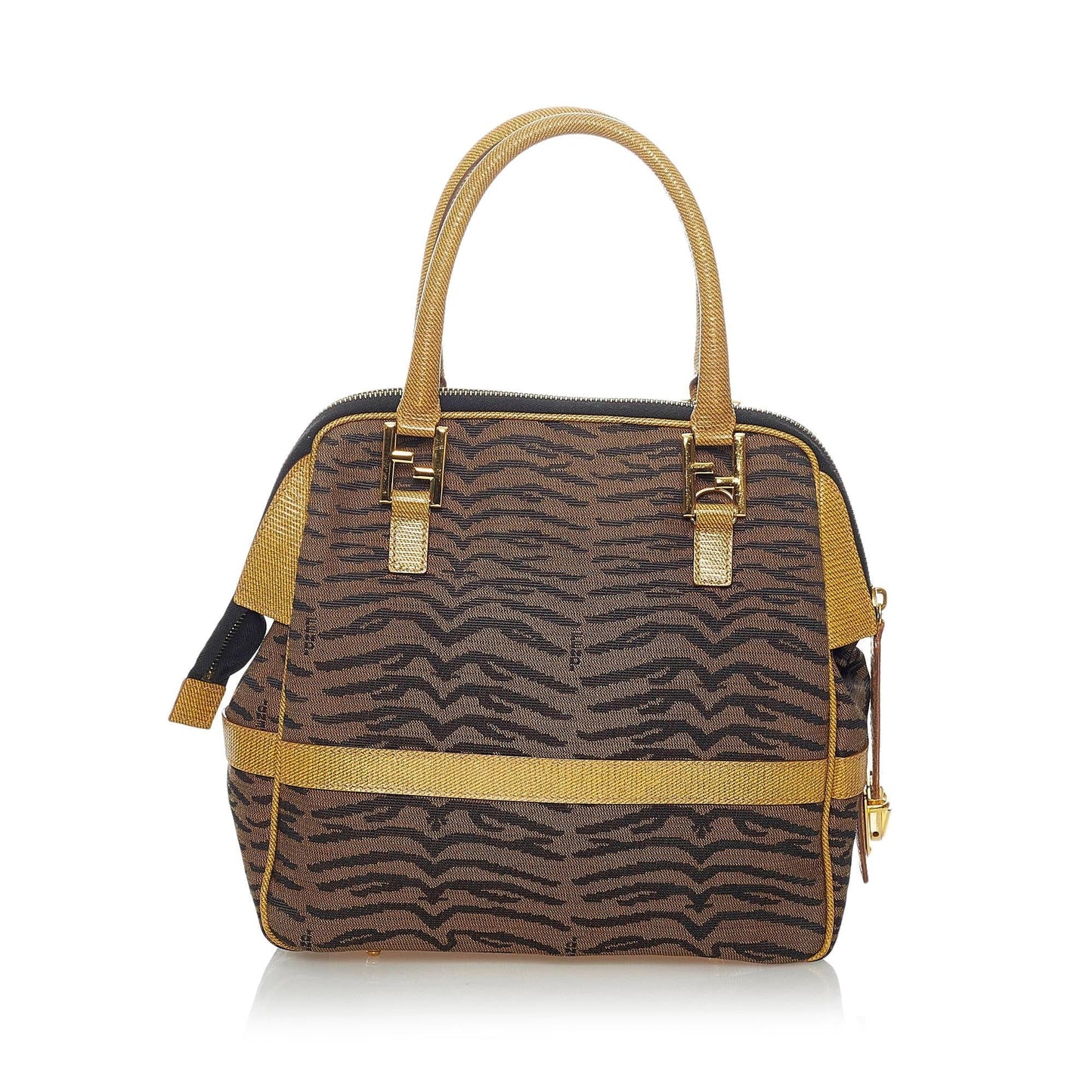 Fendi Animal Print Handbag Shg Canvas Satchel Bag