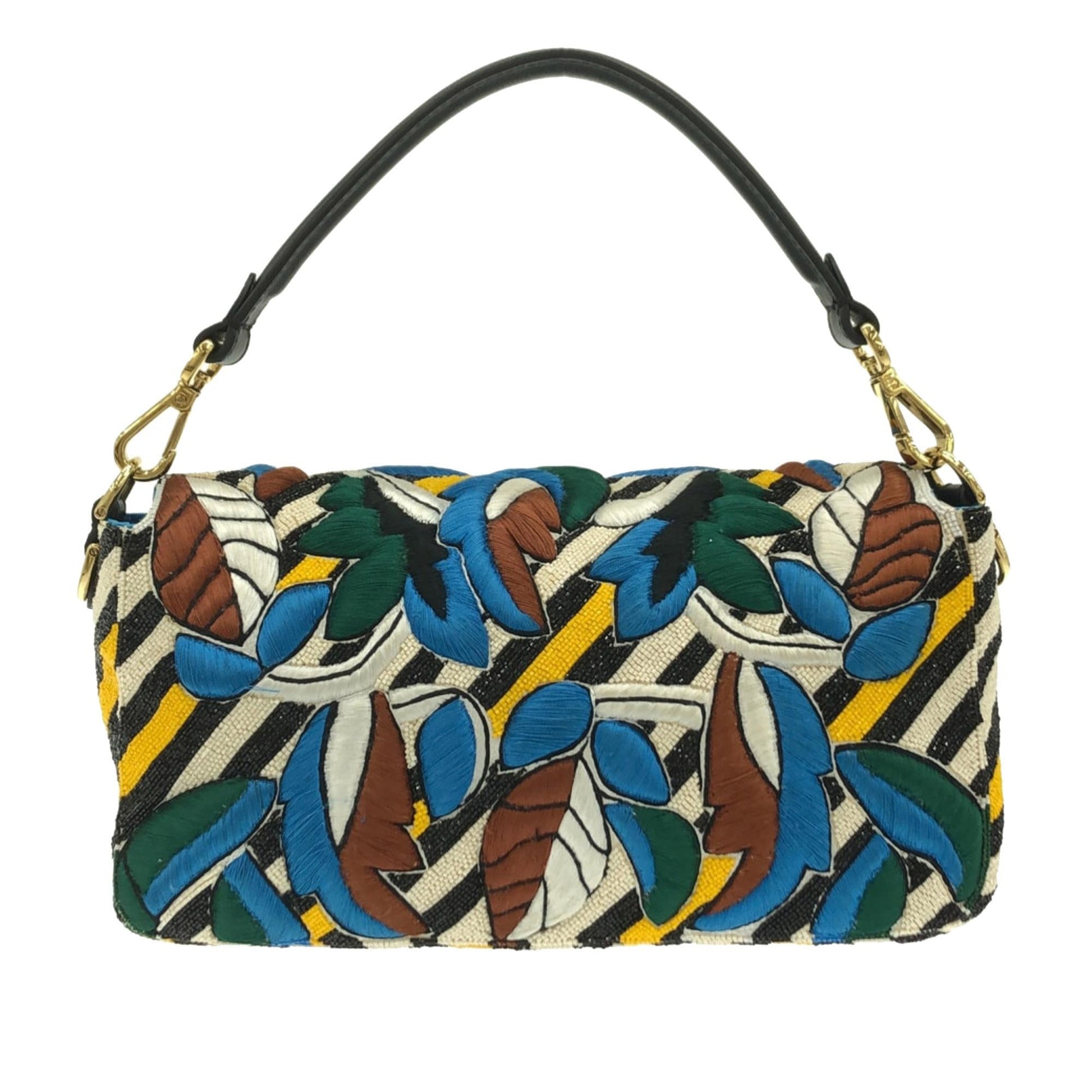 Fendi Beaded Dolce Leaf Baguette Shg Zub1Eb Satchel Bag Vitello Embroidered