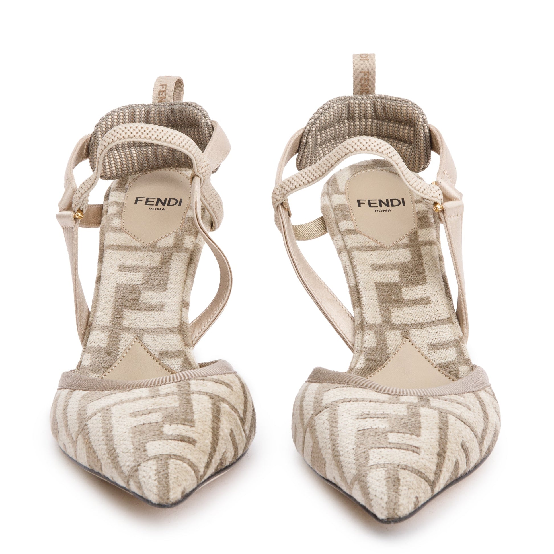 Fendi Ff Zucca Colibri Lite Chenille Slingback Pumps Beige Shoes