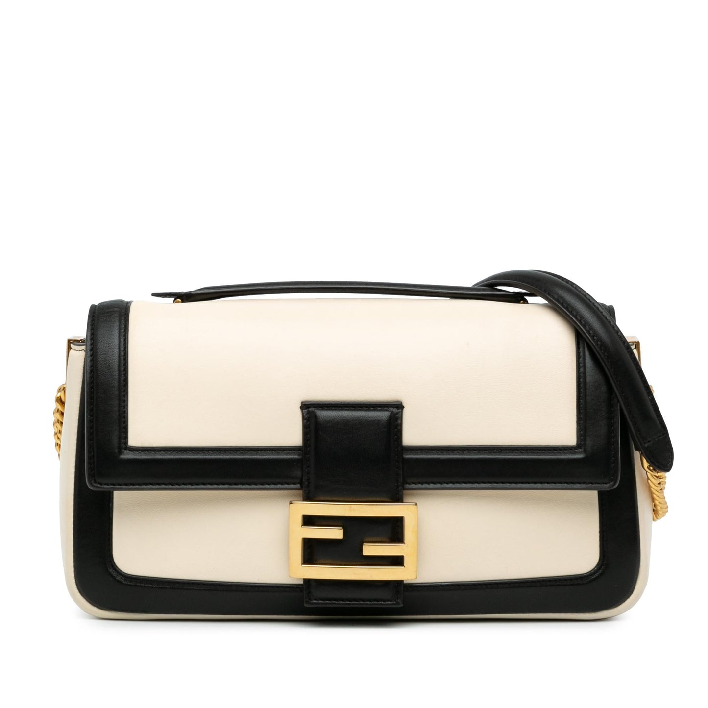 Fendi Bicolor Midi Baguette Shoulder Bag Leather Chain