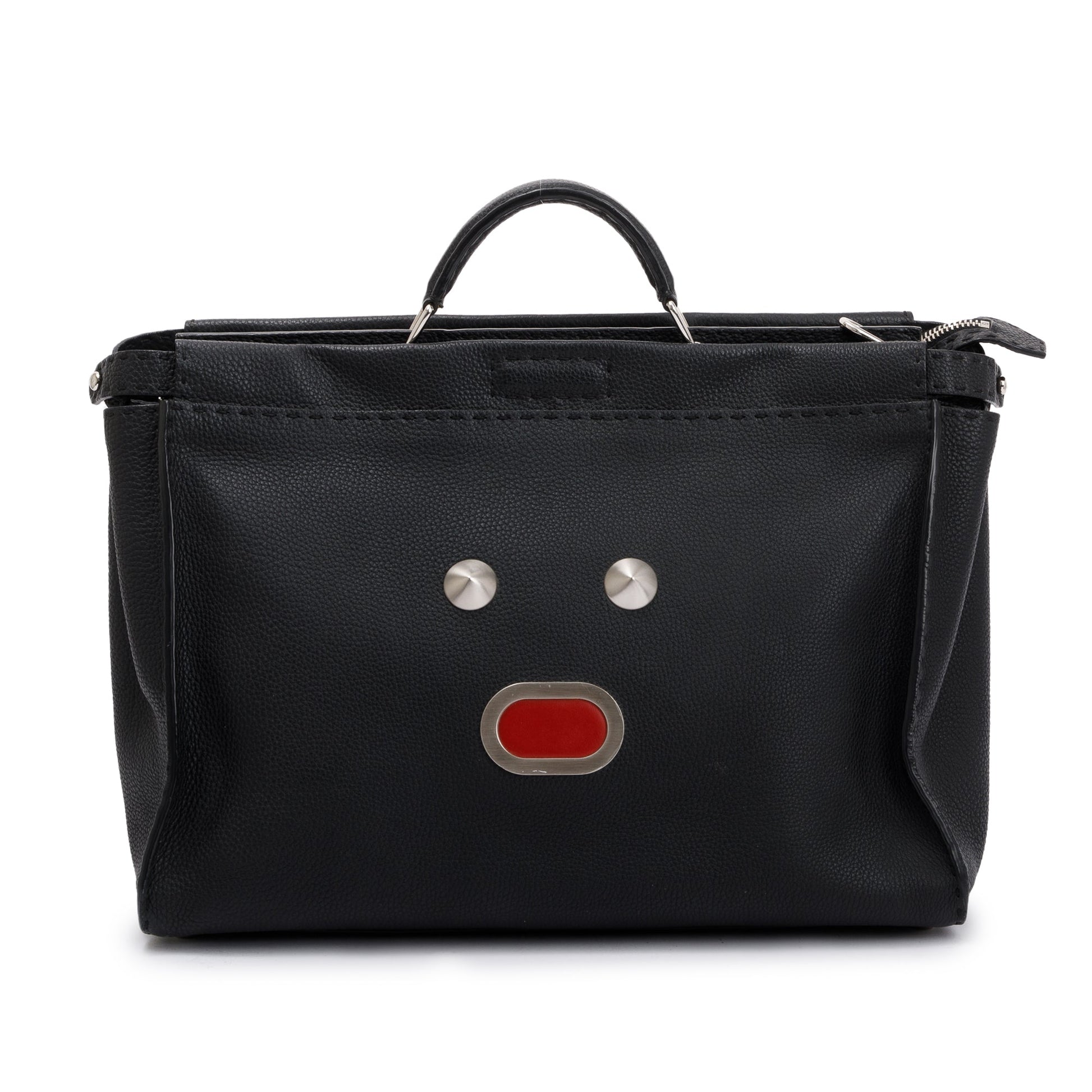 Fendi Calfskin Faces Xl Peekaboo Bag Leather Black Travel Bag