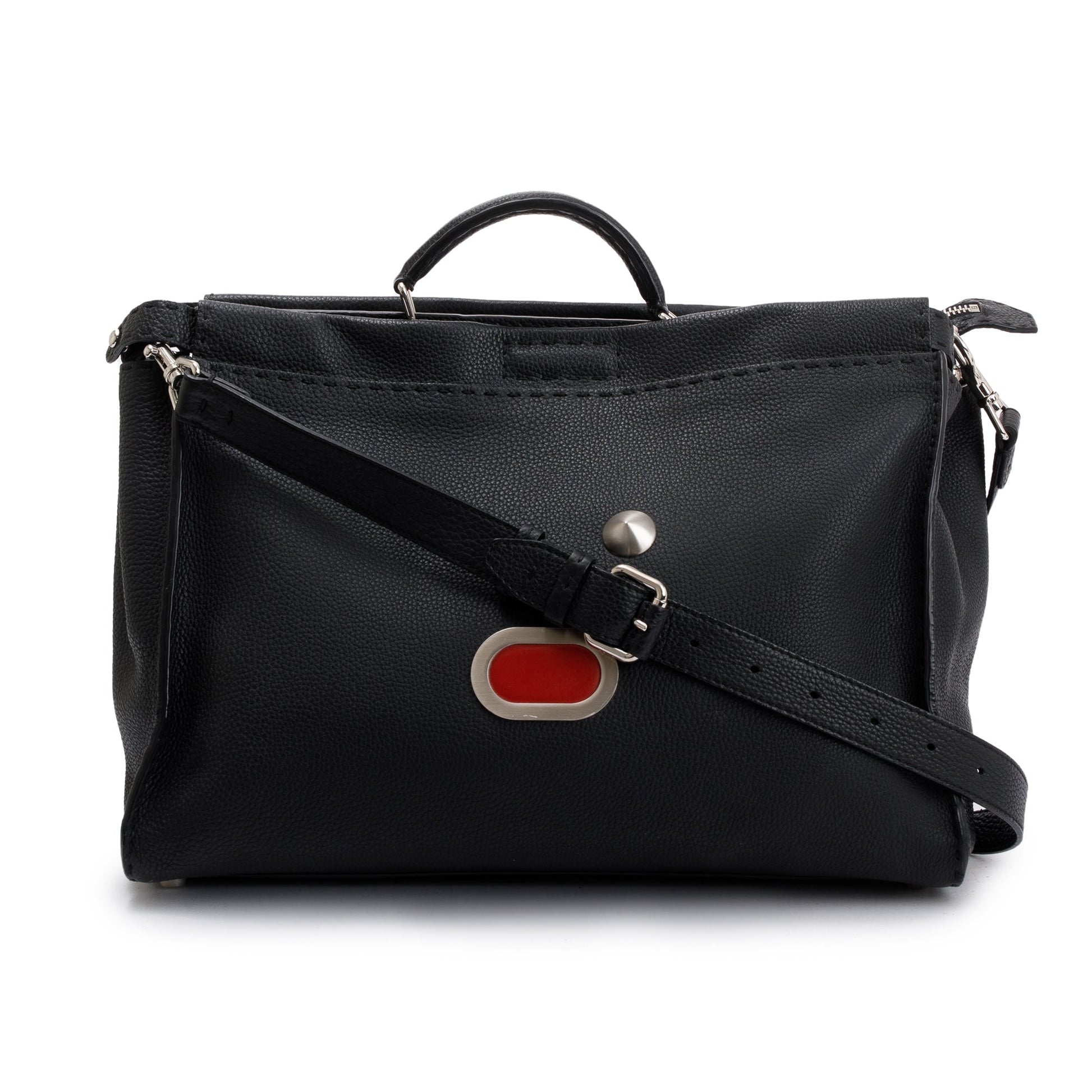 Fendi Calfskin Faces Xl Peekaboo Bag Leather Black Travel Bag