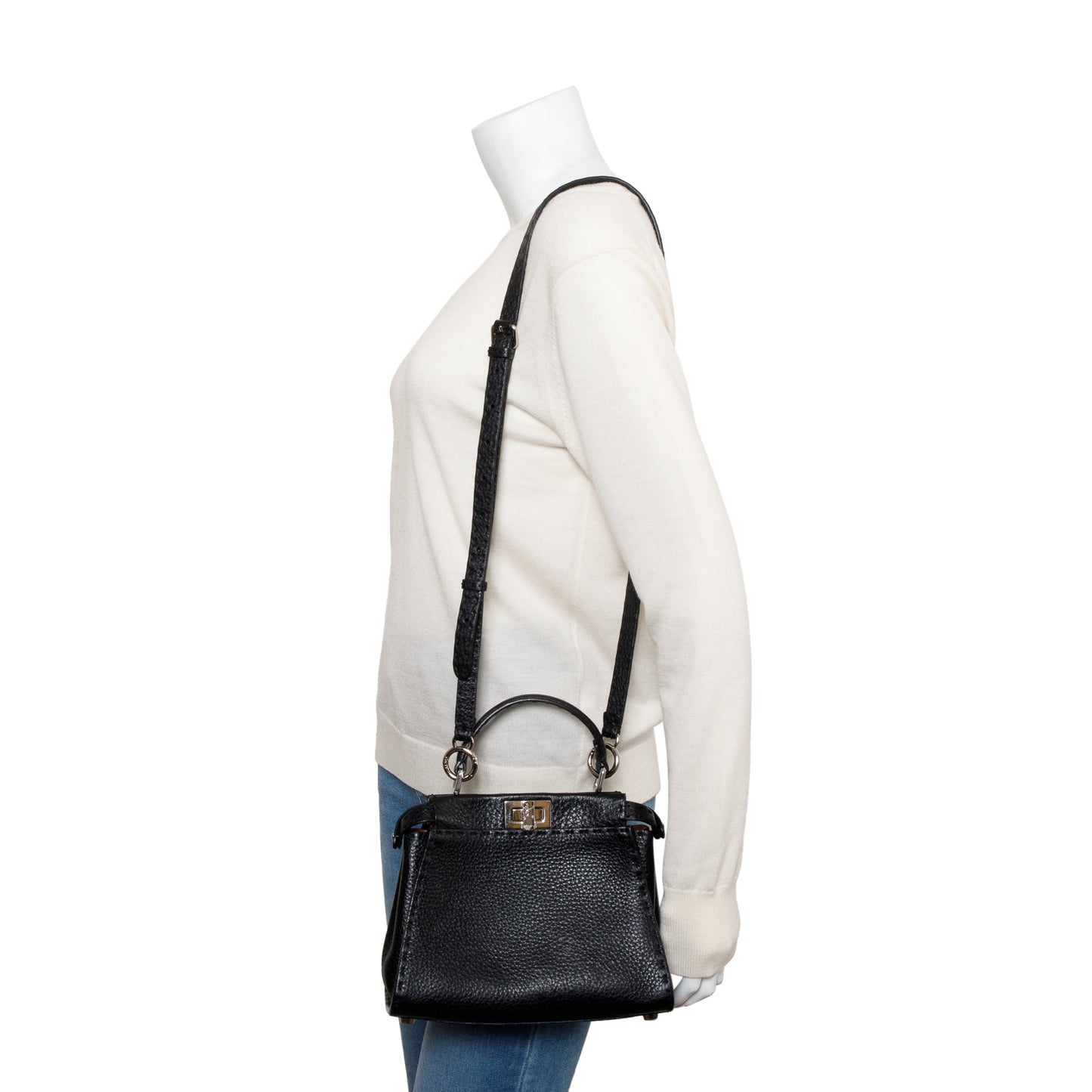 Fendi Calfskin Peekaboo Iseeu Bag Leather Black Travel Bag