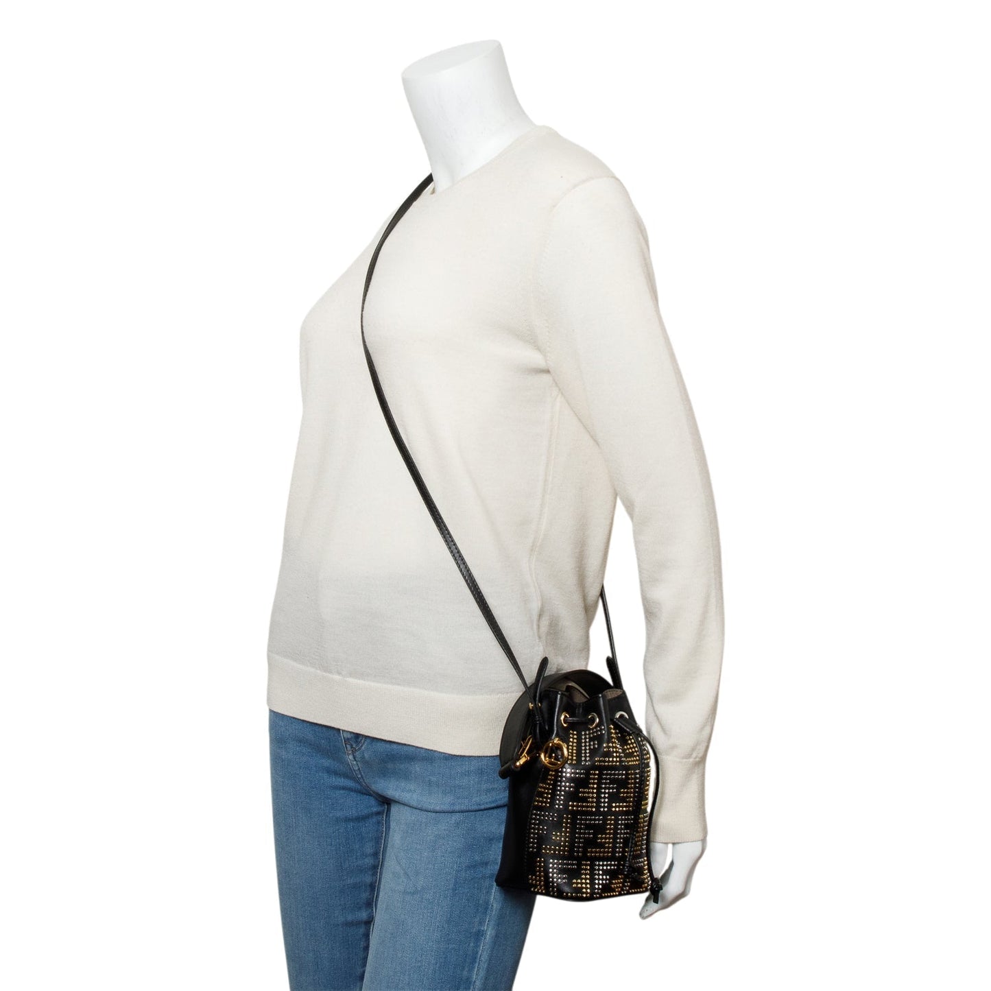 Fendi Ff Studded Calfskin Mon Tresor Bucket Bag Leather Black