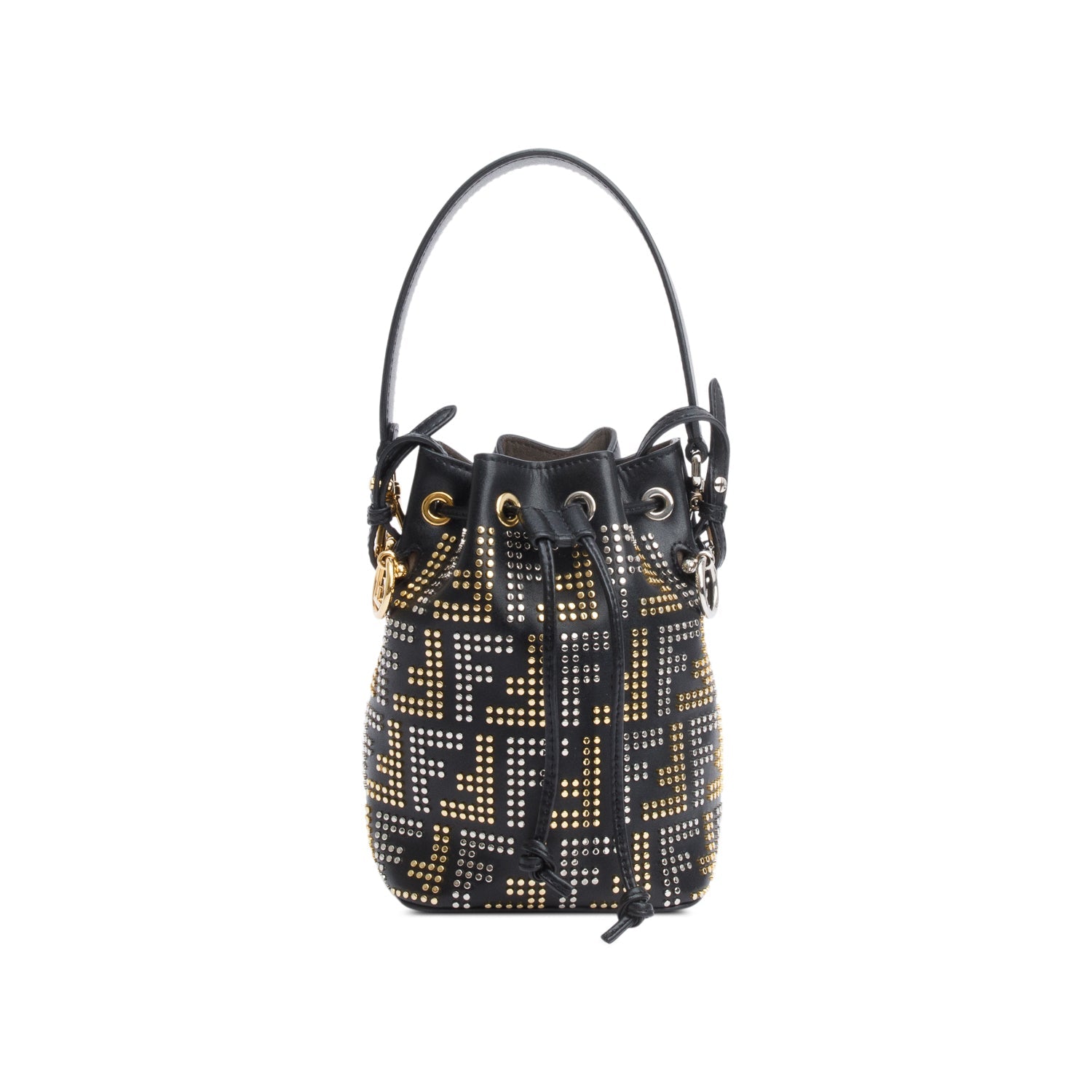 Fendi Ff Studded Calfskin Mon Tresor Bucket Bag Leather Black