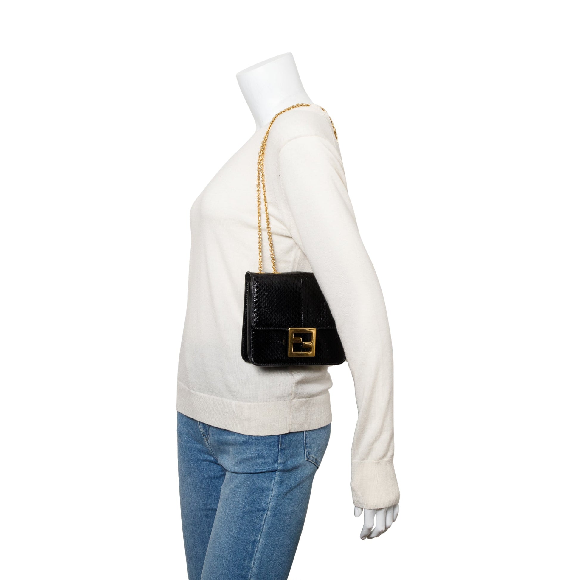 Fendi Snakeskin Fab Crossbody Bag Black