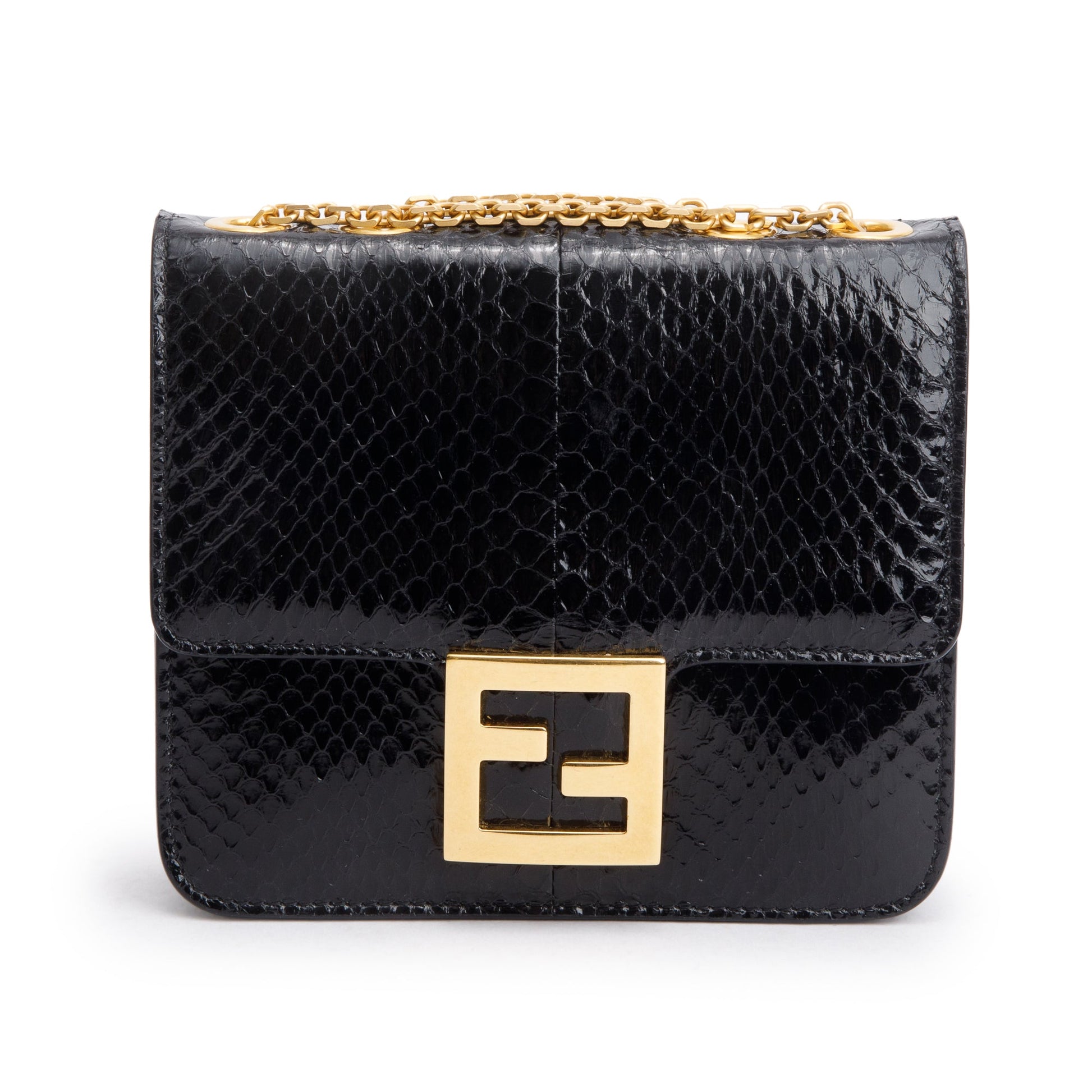 Fendi Snakeskin Fab Crossbody Bag Black