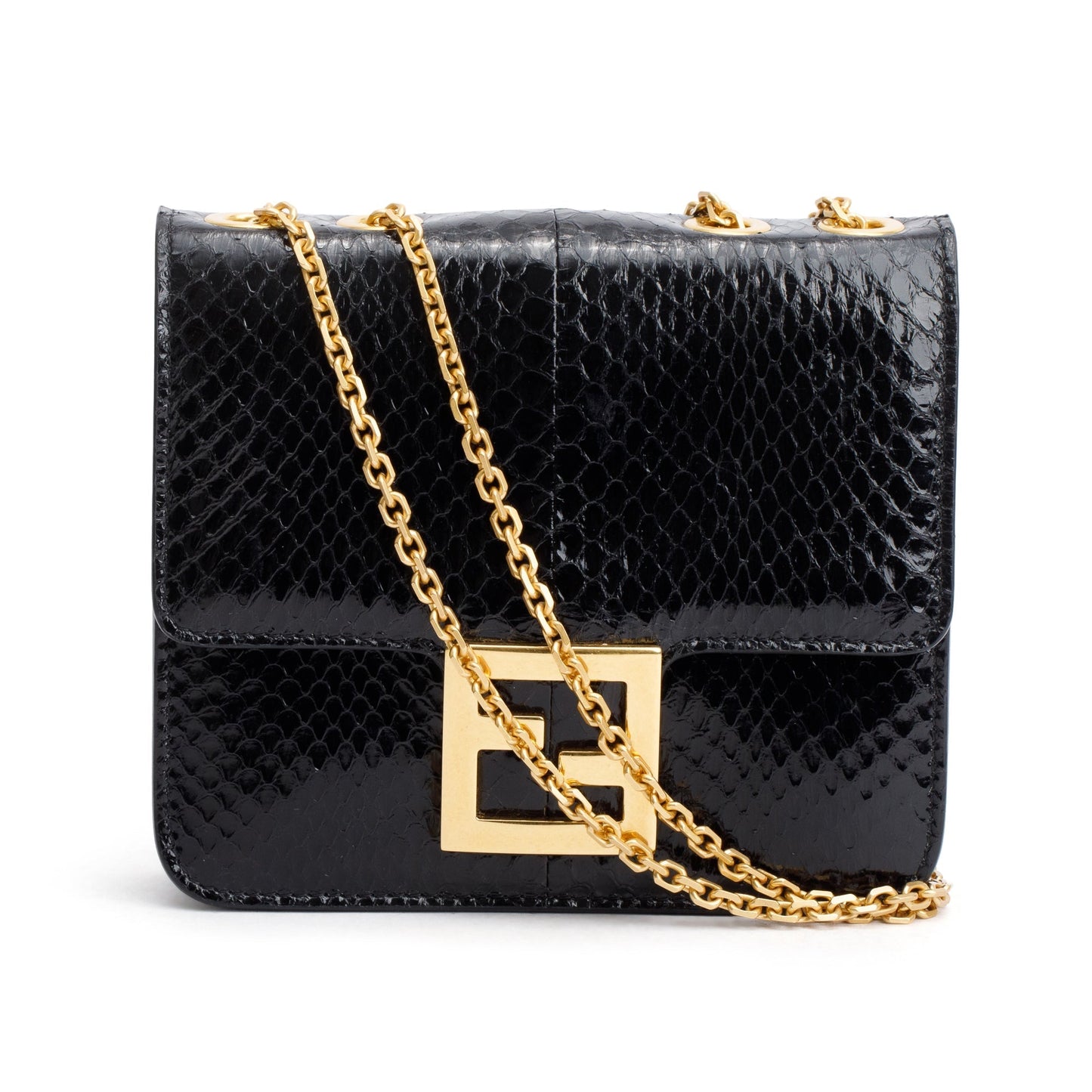 Fendi Snakeskin Fab Crossbody Bag Black