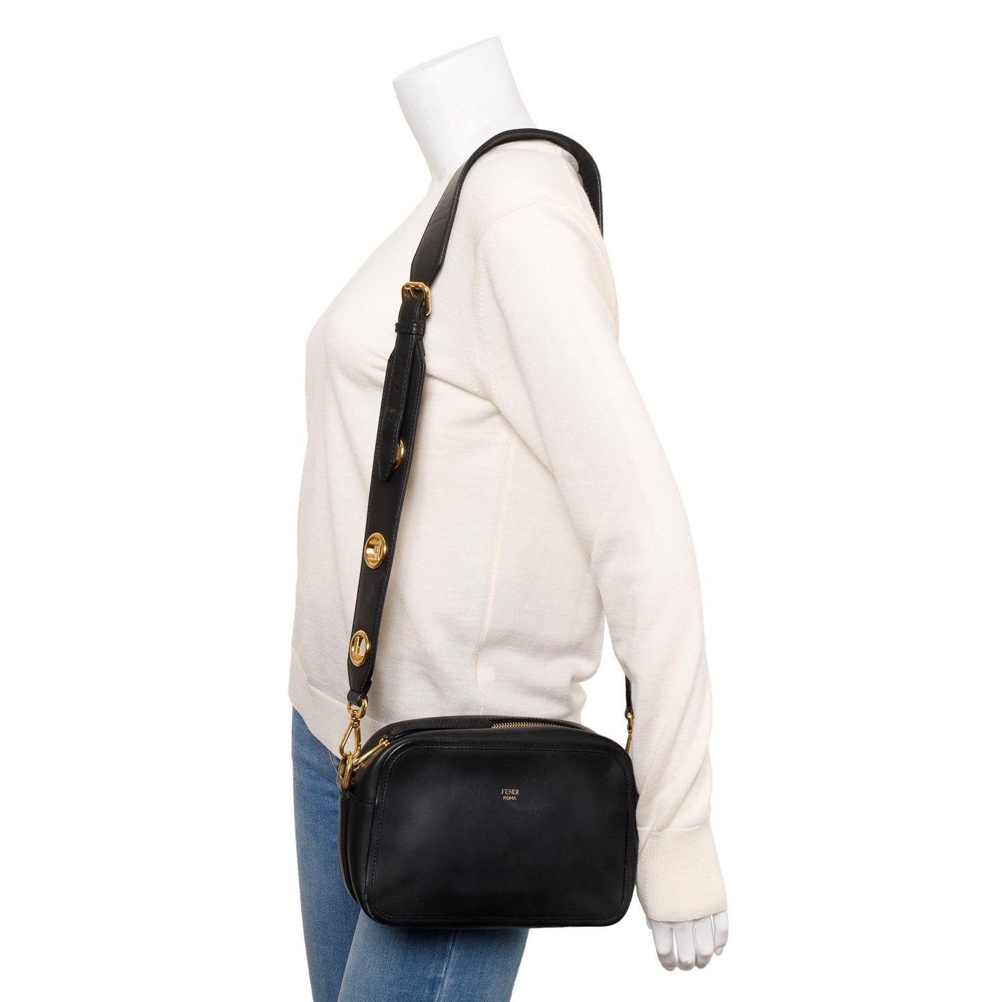 Fendi Vitello Century Is Camera Bag Leather Black Travel Bag