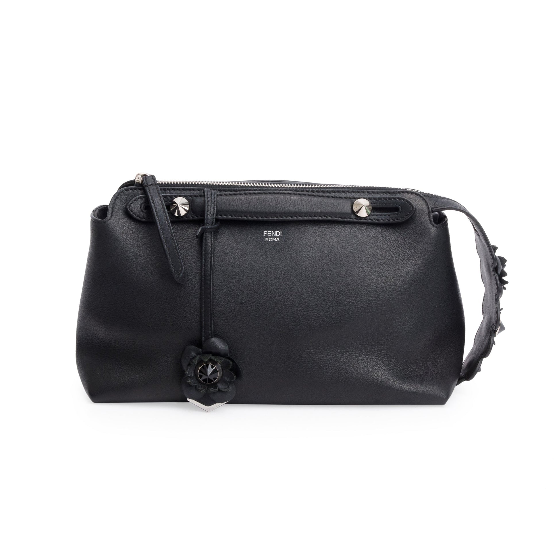 Fendi Vitello Dolce Flowerland By The Way Boston Black Small Travel Bag