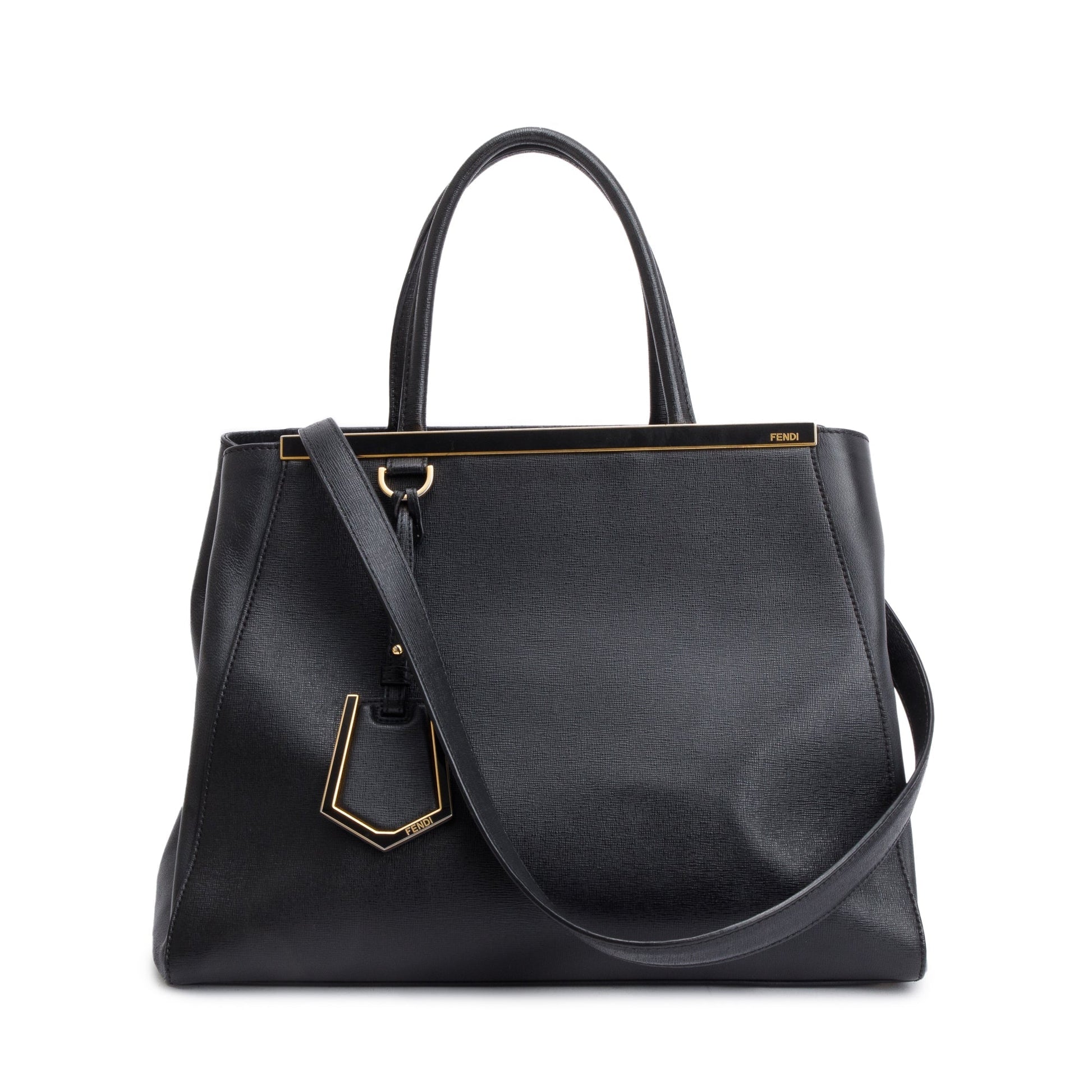 Fendi Vitello Elite 2Jours Tote Leather Black Tote Bag