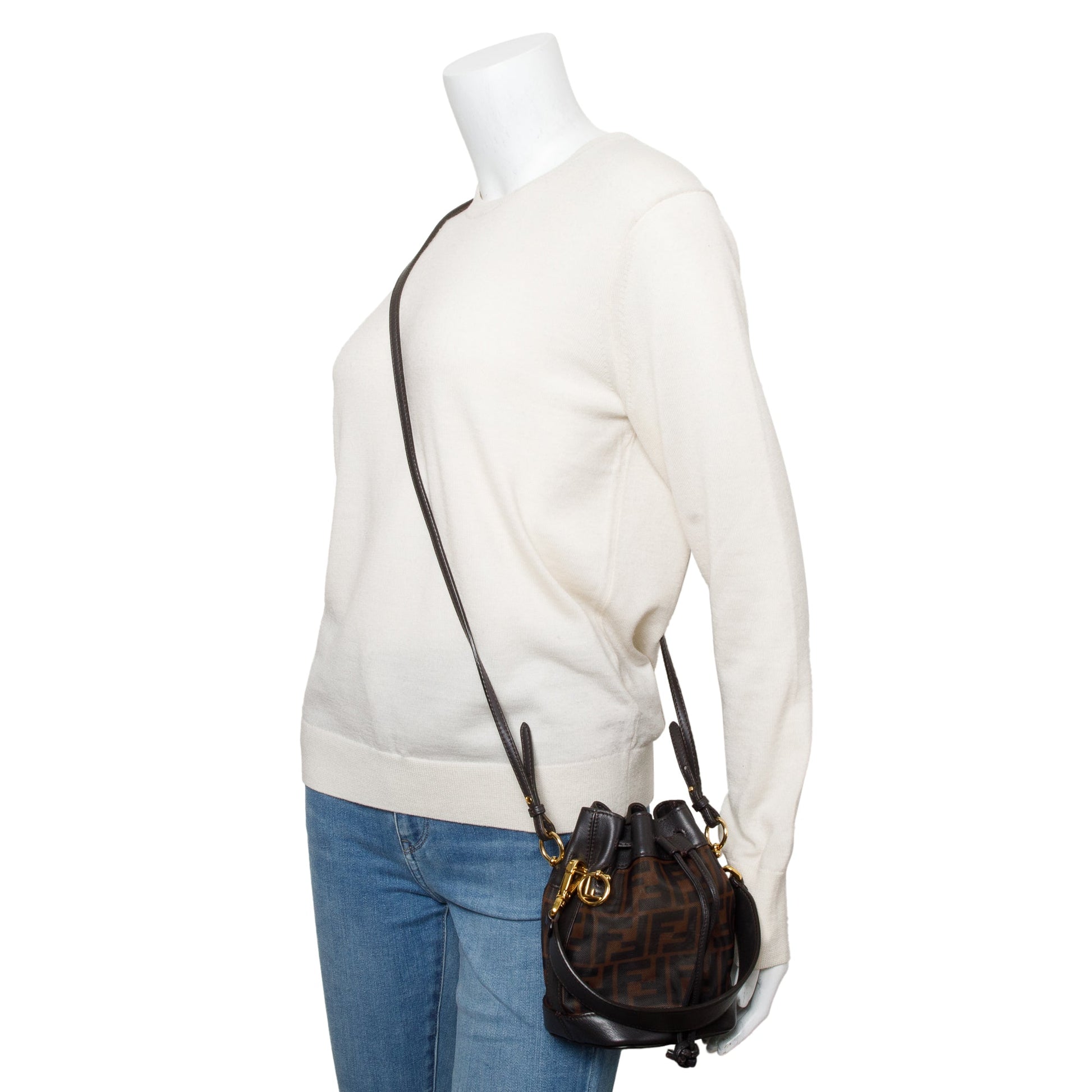 Fendi Ff Mesh Trimmed Mon Tresor Bucket Bag Leather Brown