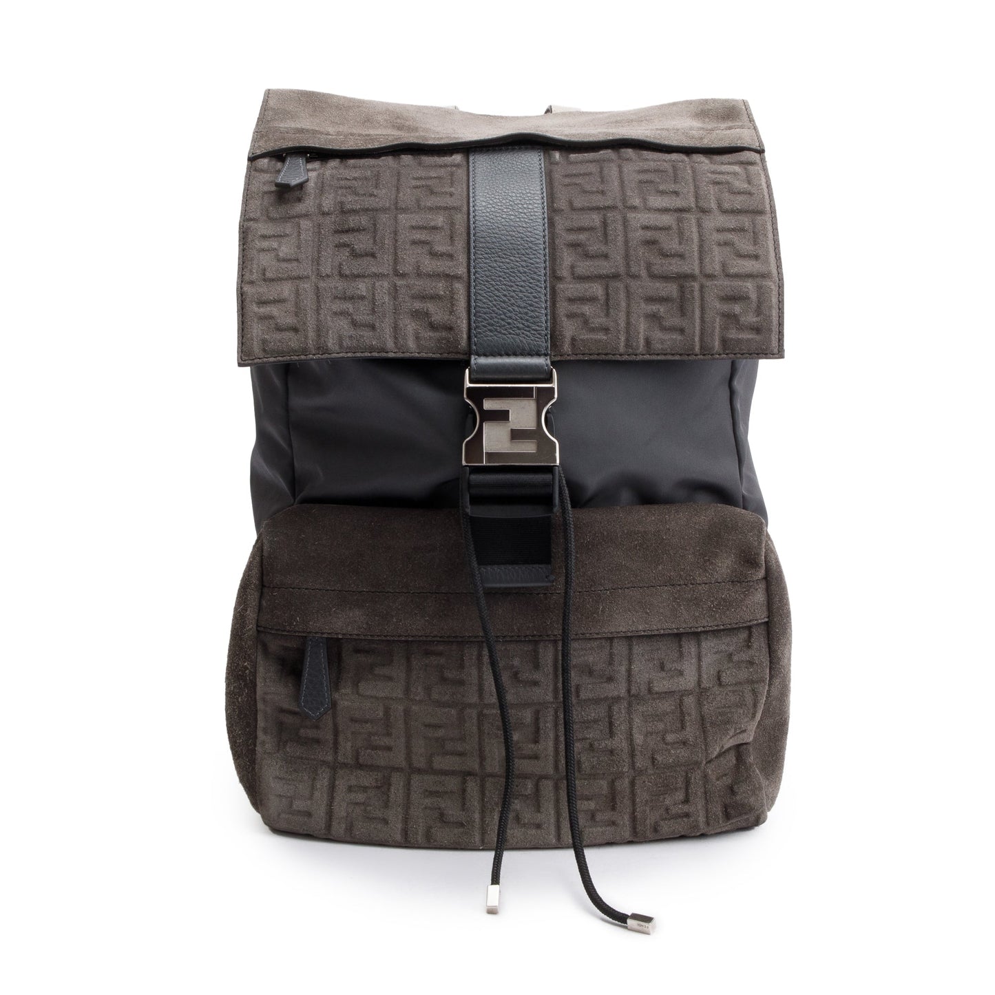 Fendi Ff Zucca Embossed Grey Medium ness Roma Suede Nylon Backpack