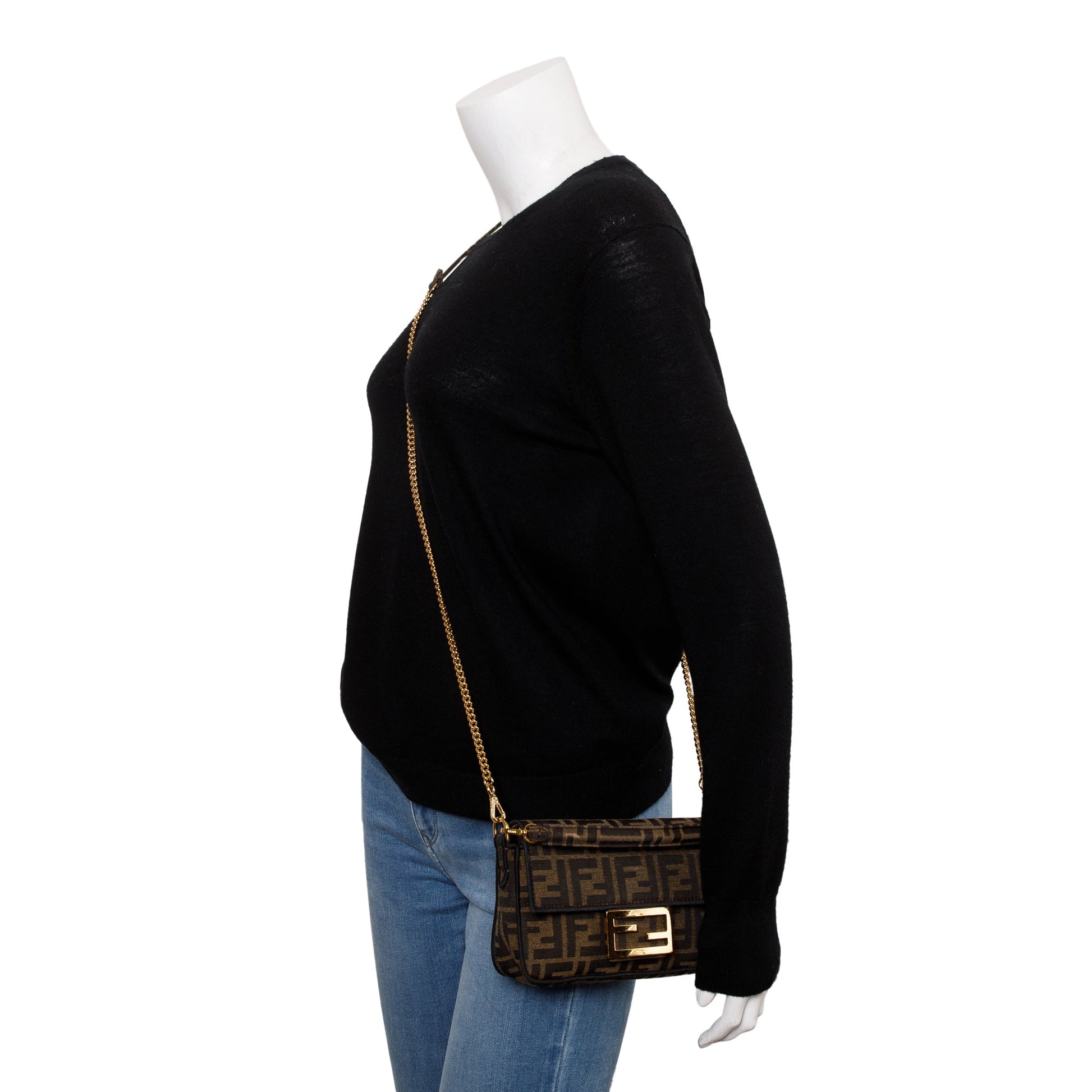 Fendi Ff Zucca Be Baguette Crossbody Brown Mini Crossbody Bag