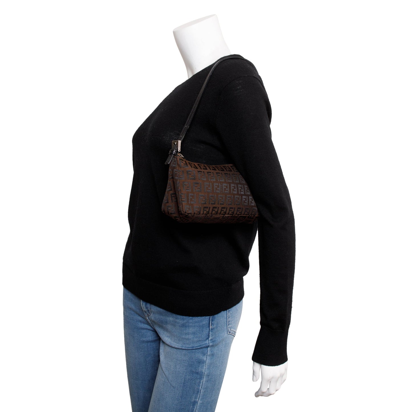 Fendi Ff Zucchino Pochette Travel Bag Canvas Brown