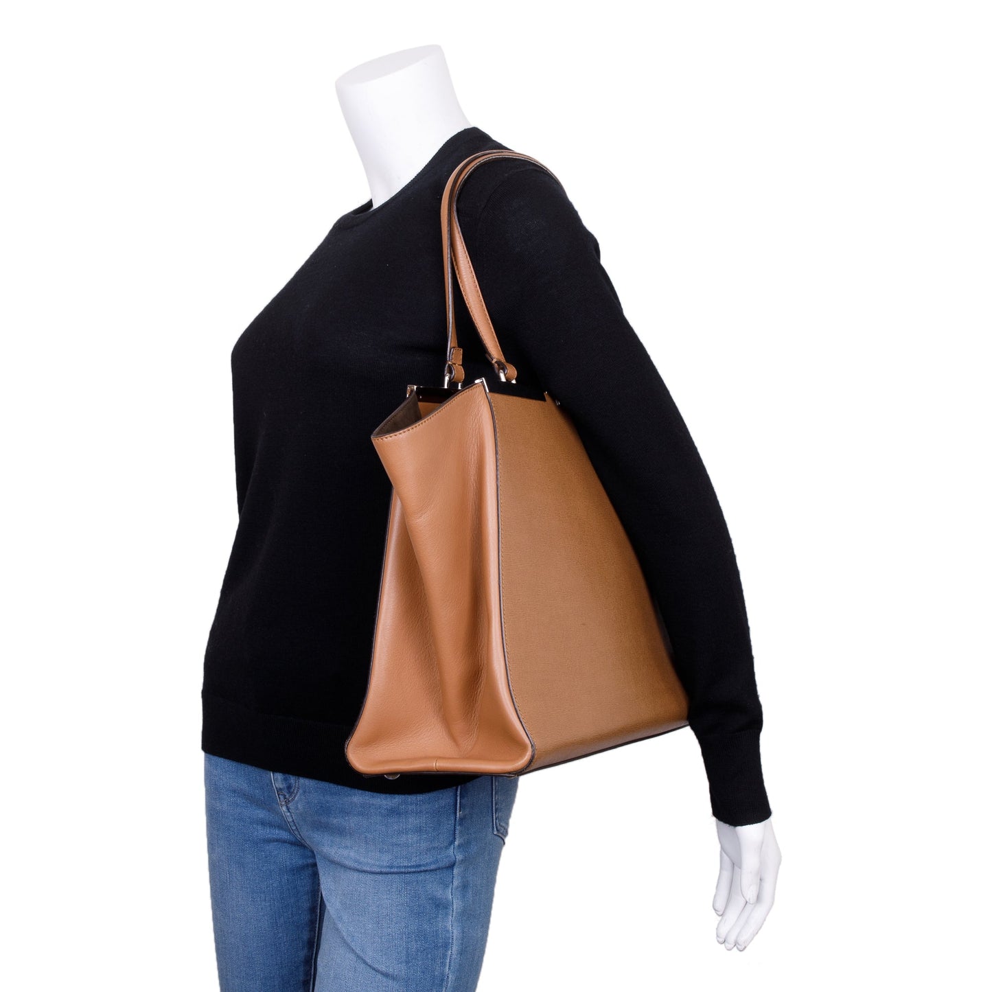 Fendi Vitello Elite 3Jours Tote Leather Brown Tote Bag
