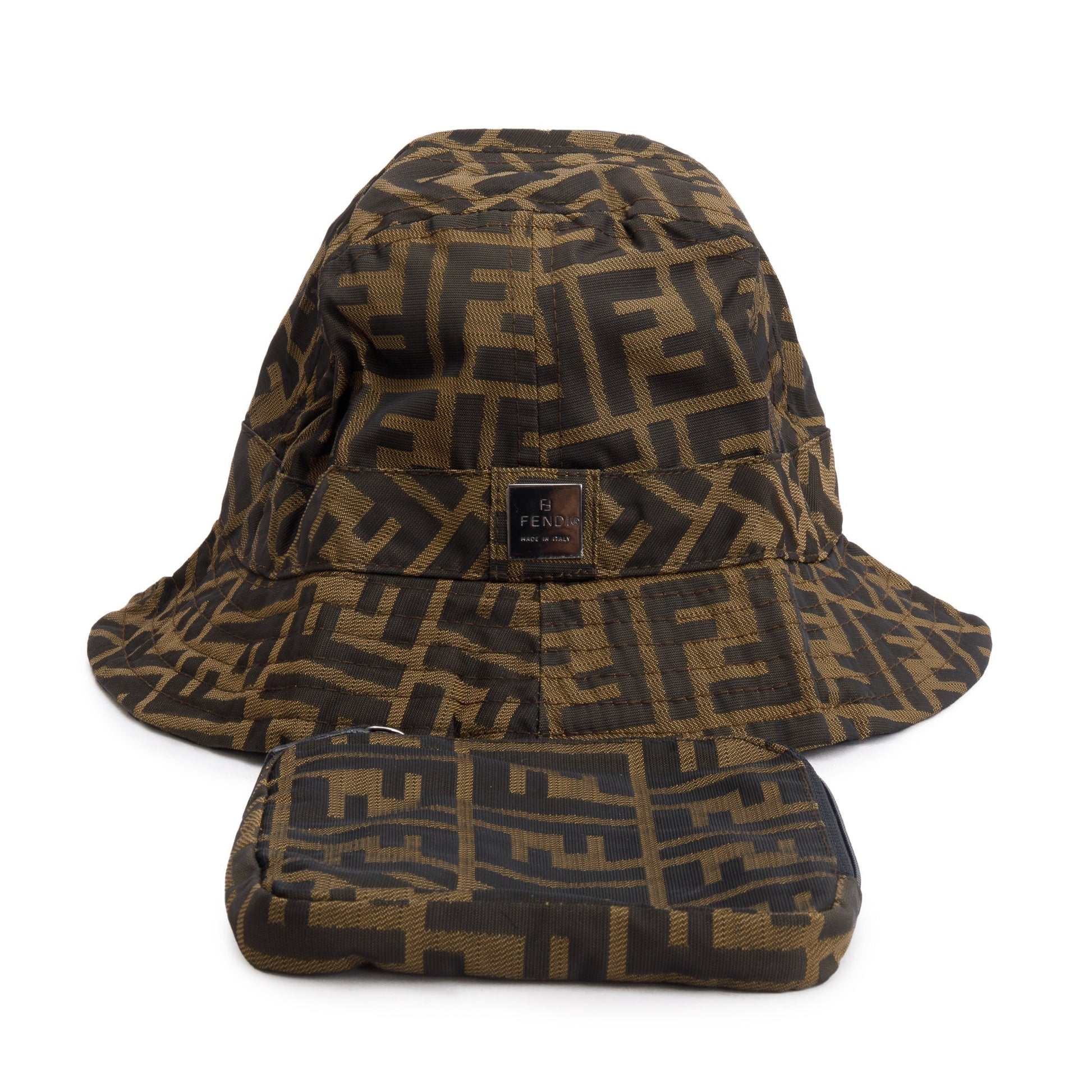 Fendi Zucca Ff Hat Size Canvas Brown Bucket Bag