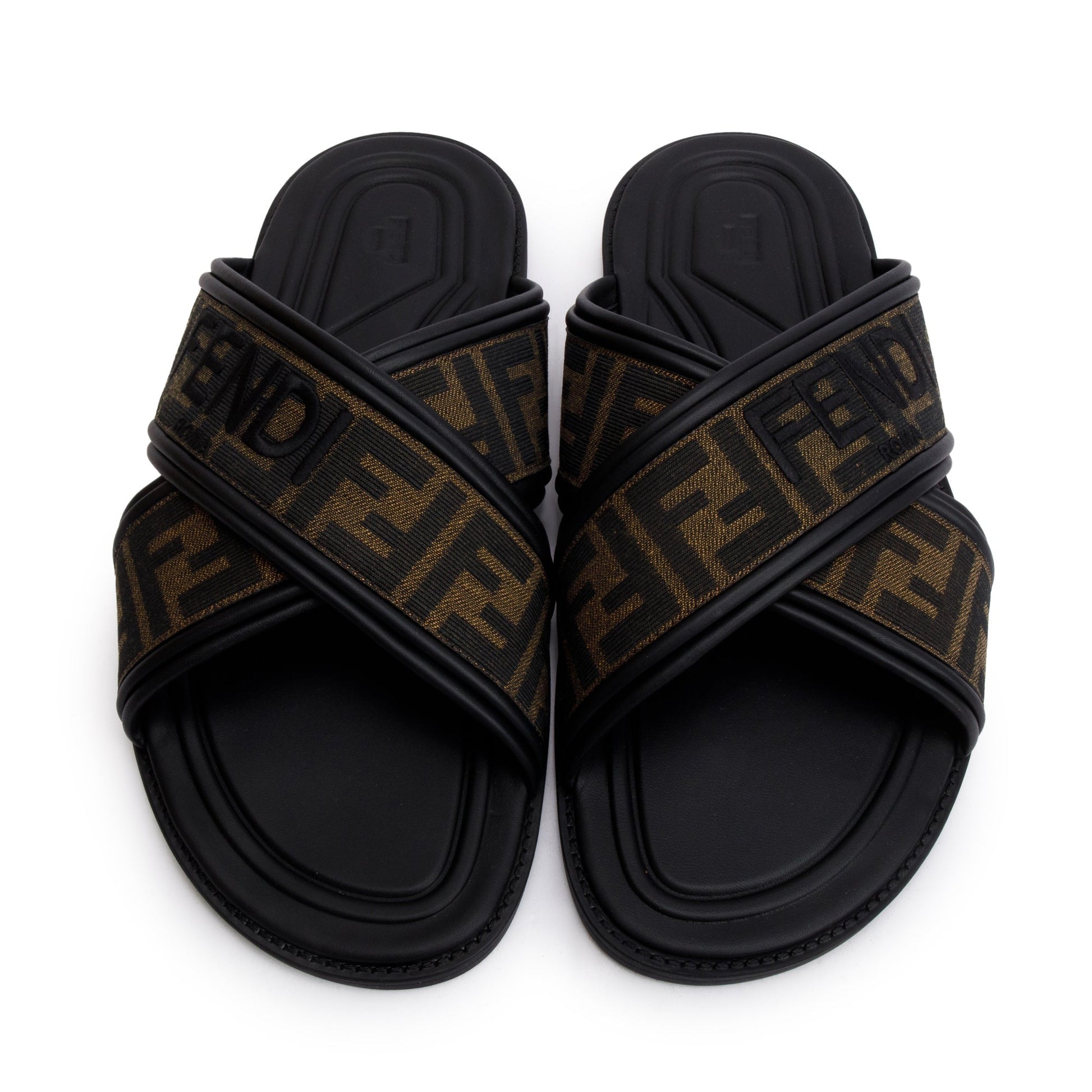 Fendi Zucca Ff Slides Size Travel Bag Canvas Brown
