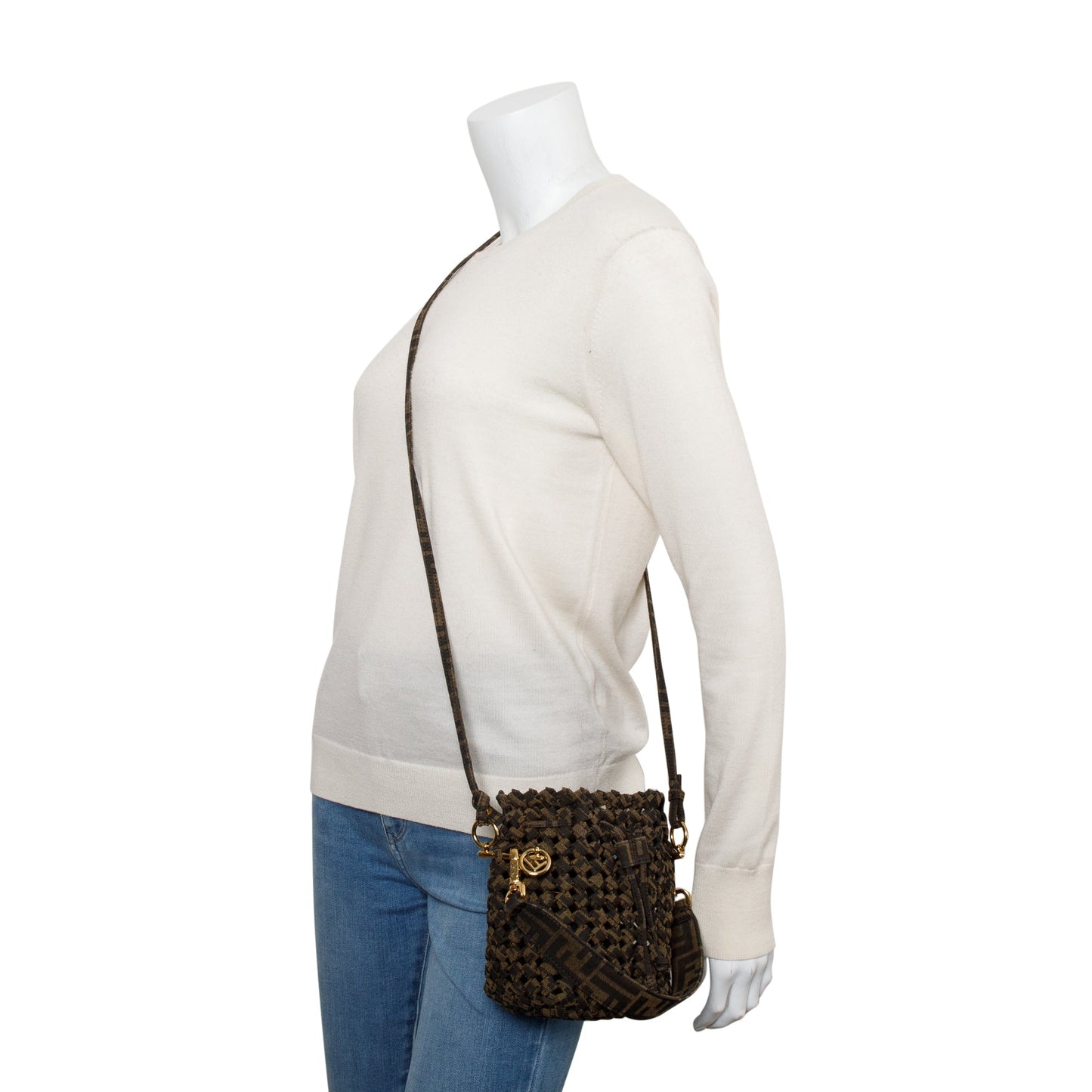 Fendi Zucca Interlace Mon Tresor Bucket Bag Canvas Brown